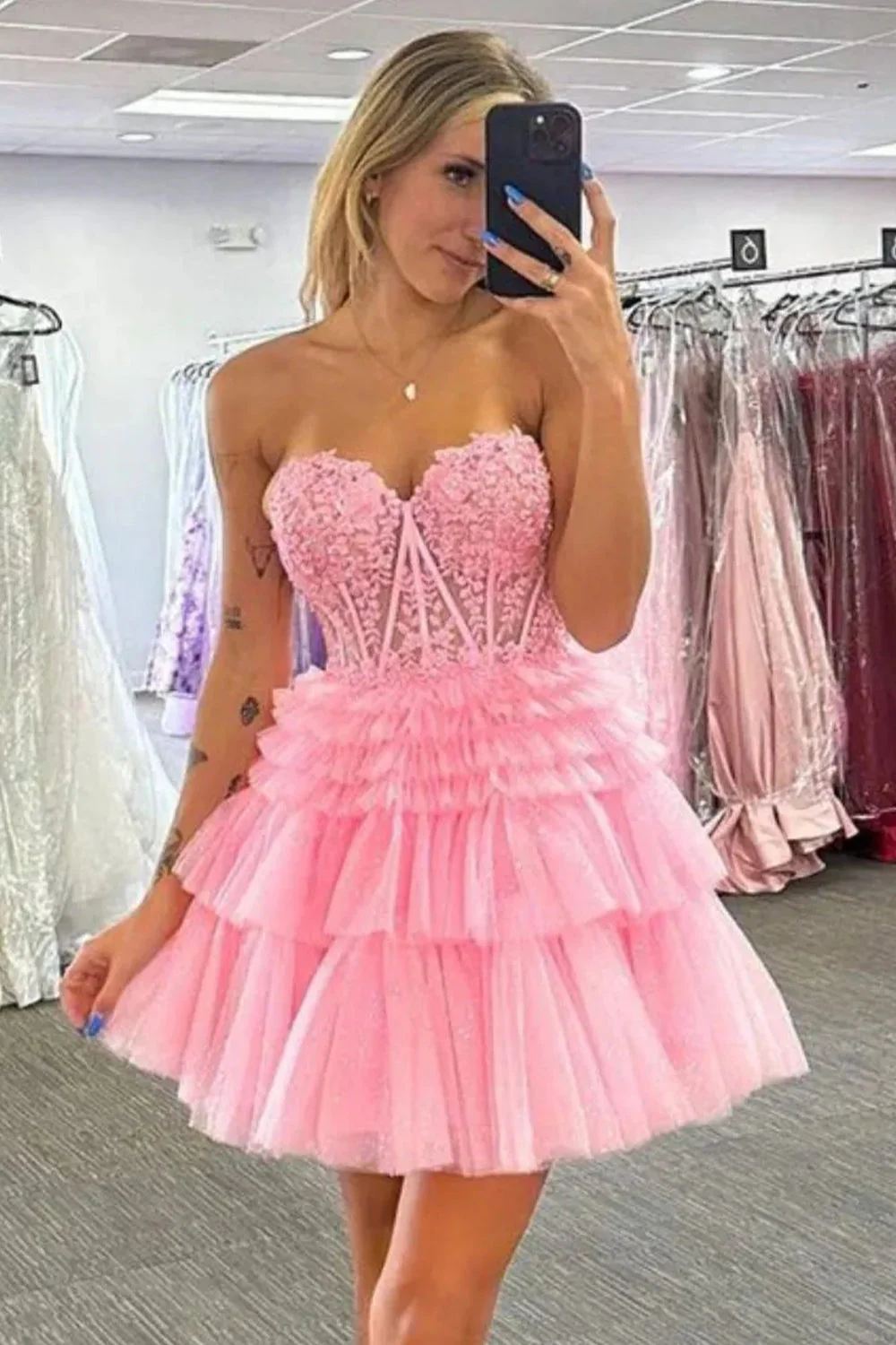Glitter Tulle Sweetheart A-Line Short Layered Dress Homecoming Dress - Image 3