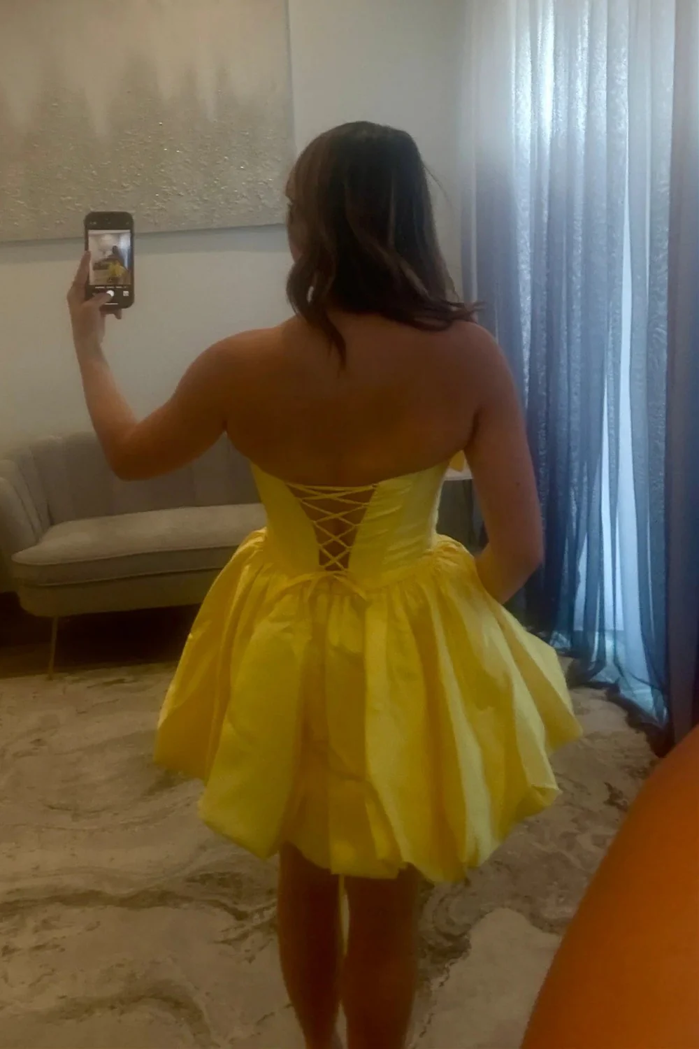 Glossy Satin A-Line Strapless Lace Up Short Homecoming Dress with Bowknot - Image 4