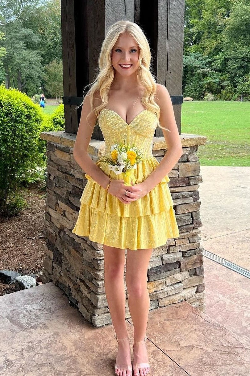 Gorgeous A-Line Silhouette with Sweetheart Neckline and Tiered Beaded Skirt Homecoming Dress - Image 15