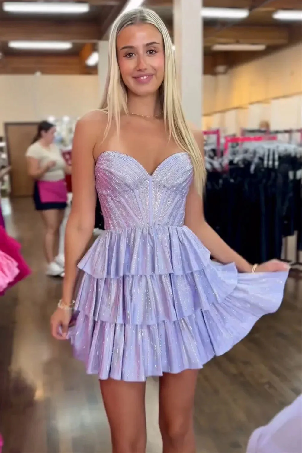 Gorgeous A-Line Silhouette with Sweetheart Neckline and Tiered Beaded Skirt Homecoming Dress - Image 9