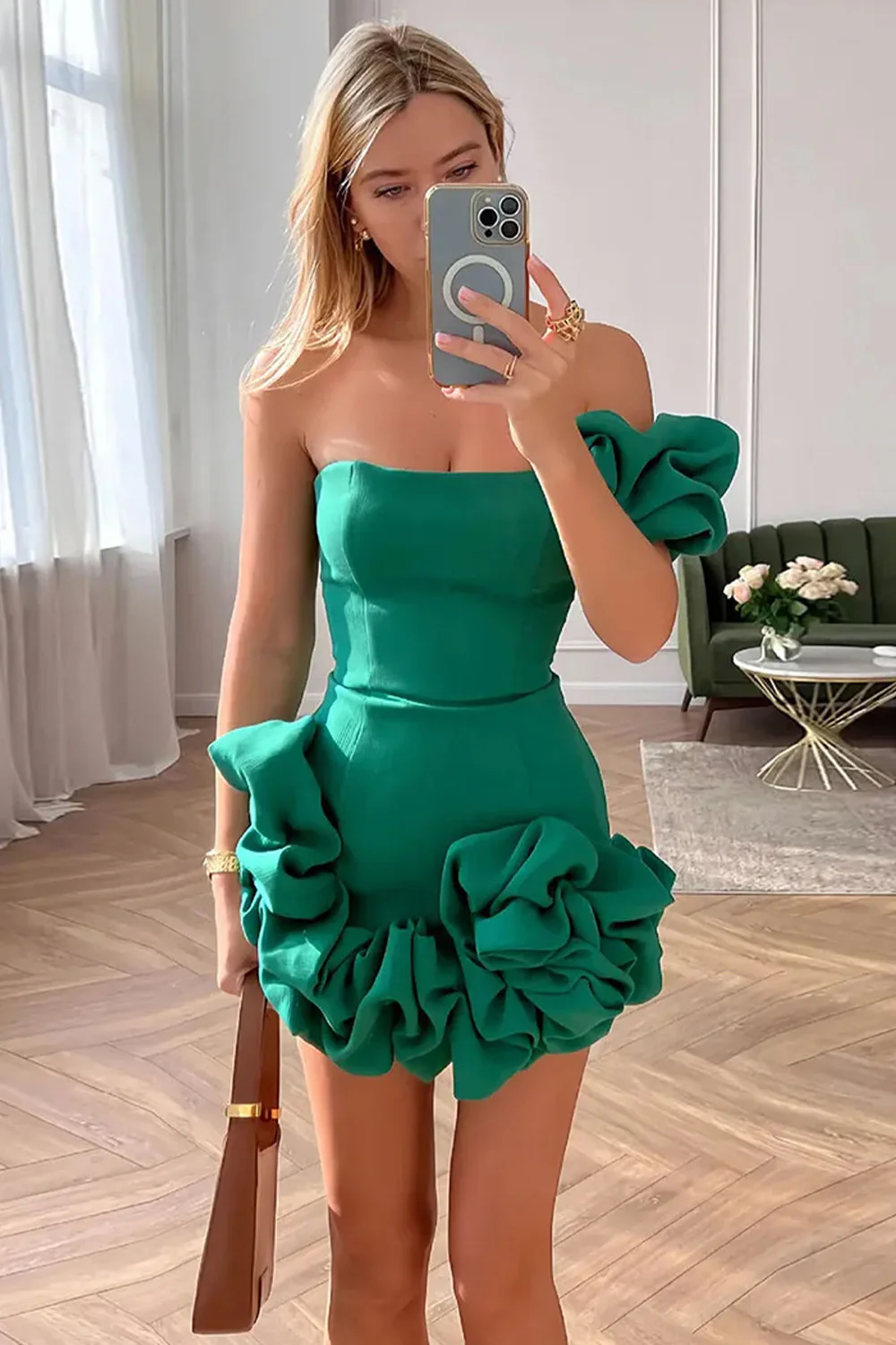 Gorgeous Bodycon One Shoulder White Short Homecoming Dress with 3D Flowers - Image 10