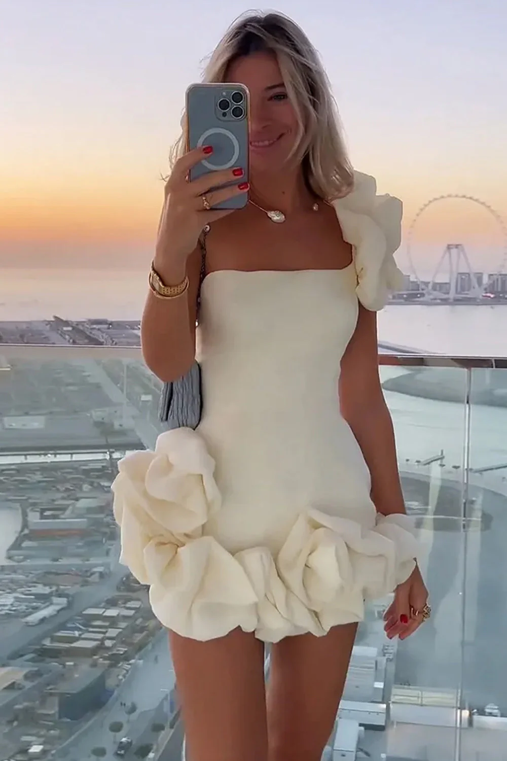 Gorgeous Bodycon One Shoulder White Short Homecoming Dress with 3D Flowers - Image 4