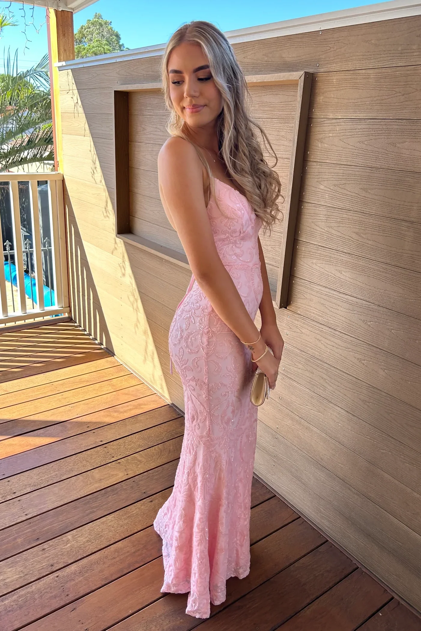 Gorgeous Mermaid Spaghetti Straps Light Pink Long Prom Dress with Embroidery - Image 6
