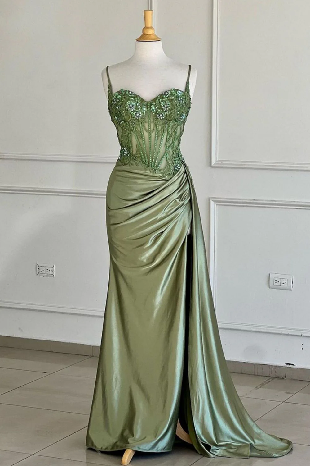 Gorgeous Mermaid Spaghetti Straps Silver Glitter Prom Dress with Split Slit - Image 10