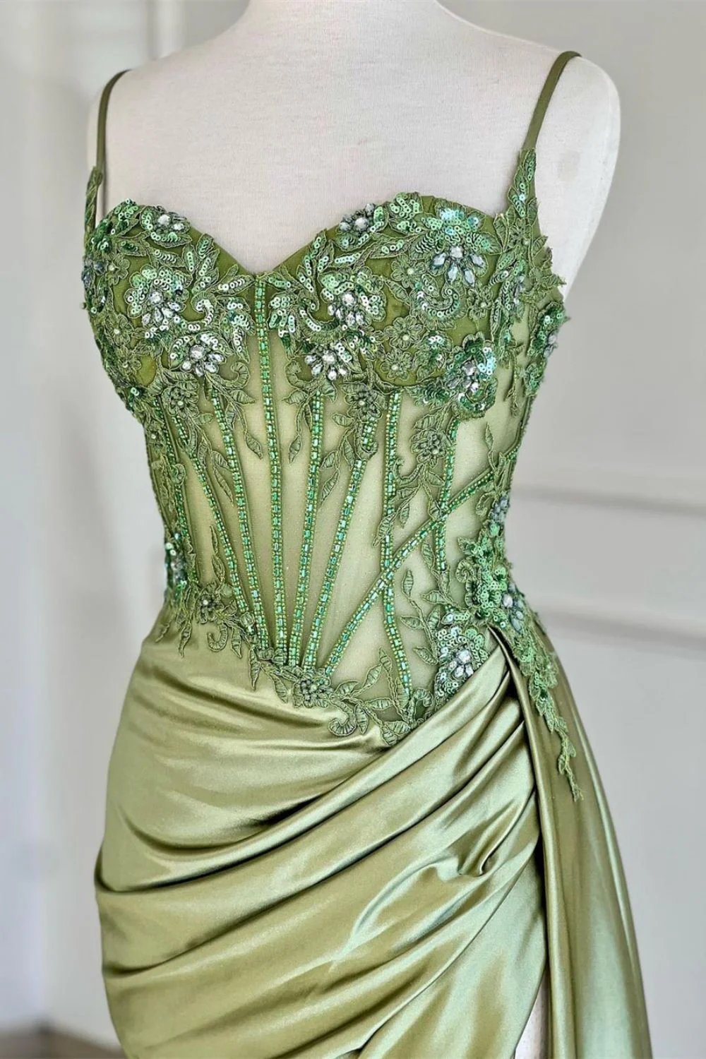 Gorgeous Mermaid Spaghetti Straps Silver Glitter Prom Dress with Split Slit - Image 11