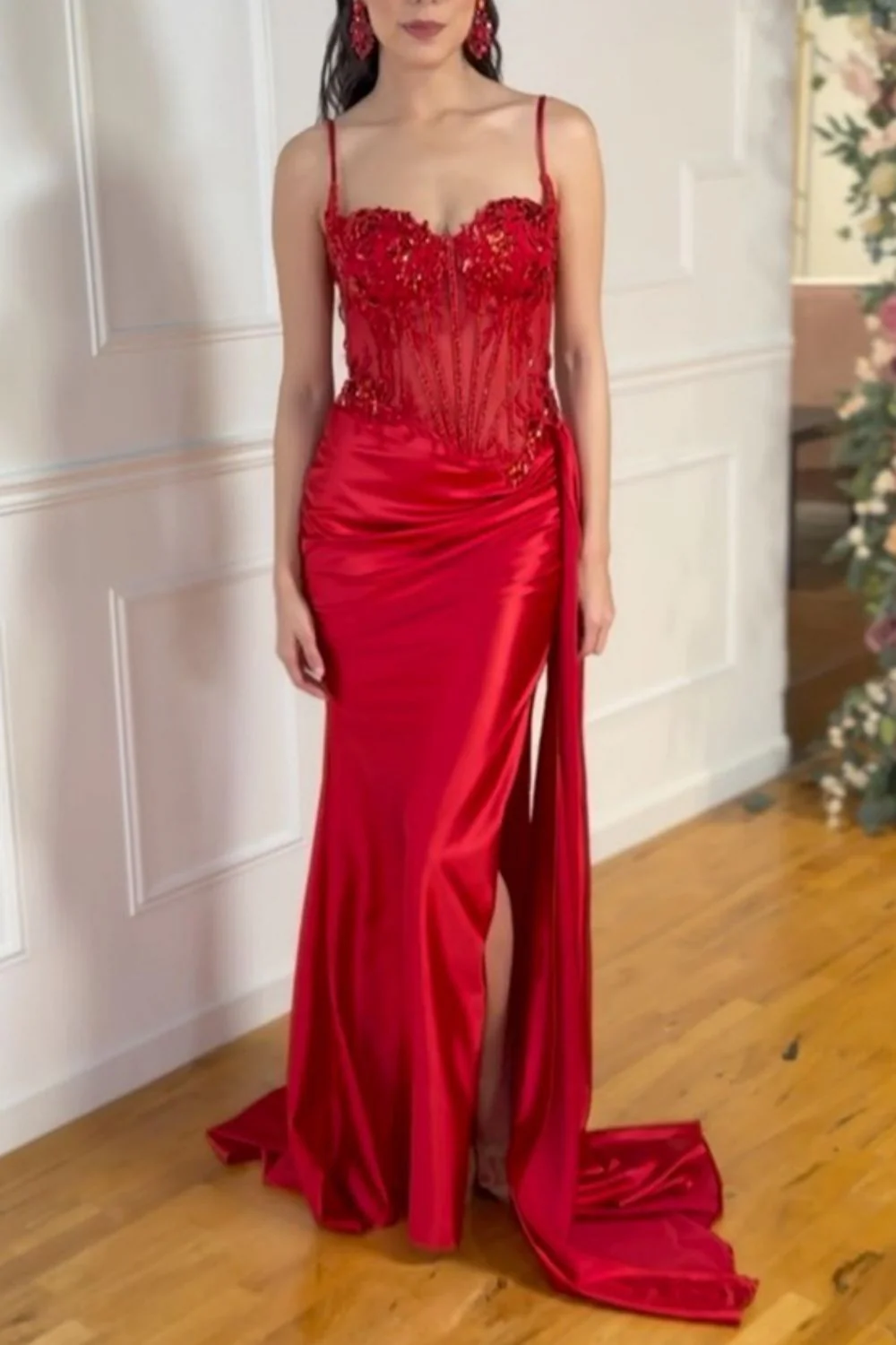 Gorgeous Mermaid Spaghetti Straps Silver Glitter Prom Dress with Split Slit - Image 14