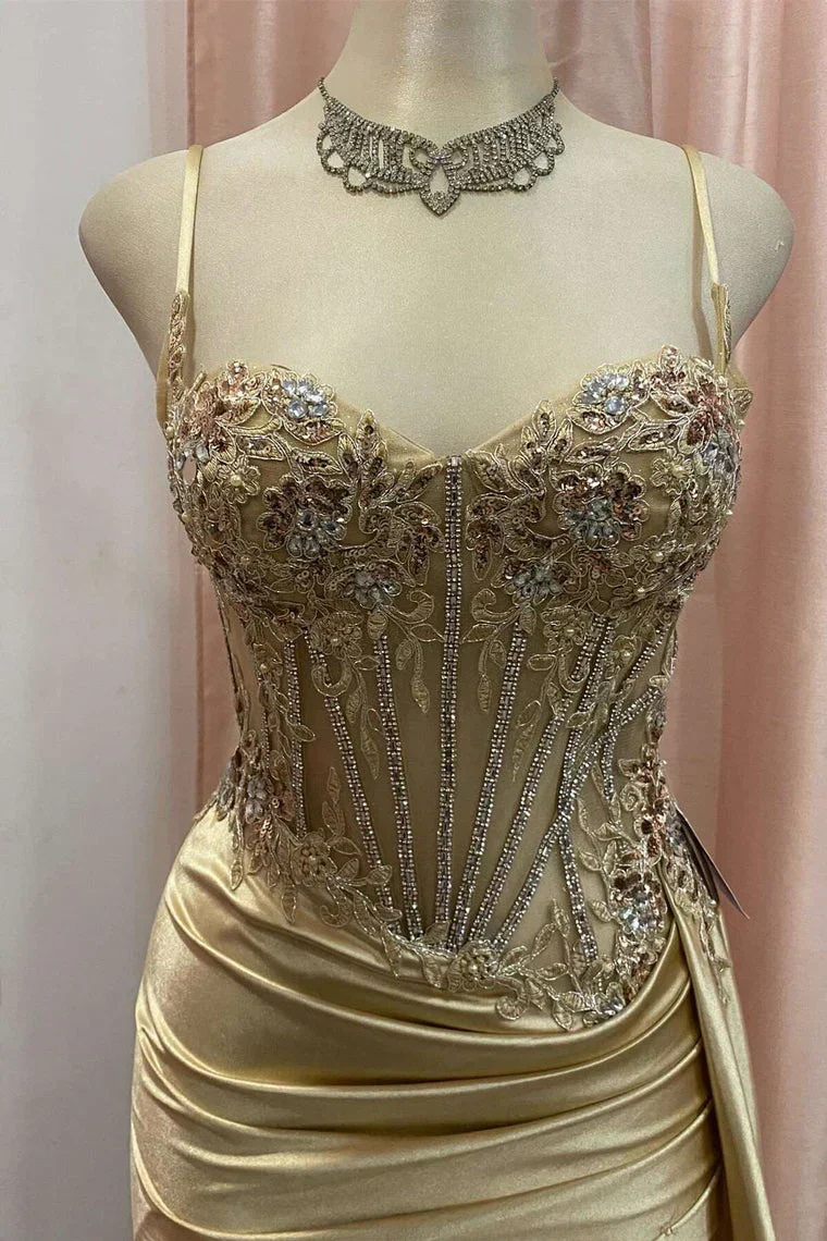 Gorgeous Mermaid Spaghetti Straps Silver Glitter Prom Dress with Split Slit - Image 17