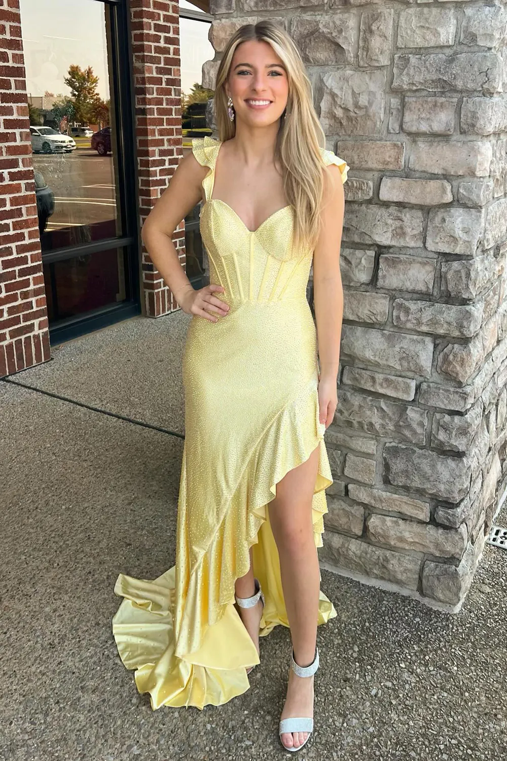 Gorgeous Navy Beaded Mermaid Prom Dress with Lace Up Detail and Front Slit - Image 4