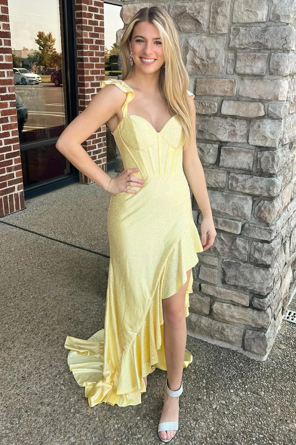 Gorgeous Navy Beaded Mermaid Prom Dress with Lace Up Detail and Front Slit - Image 6