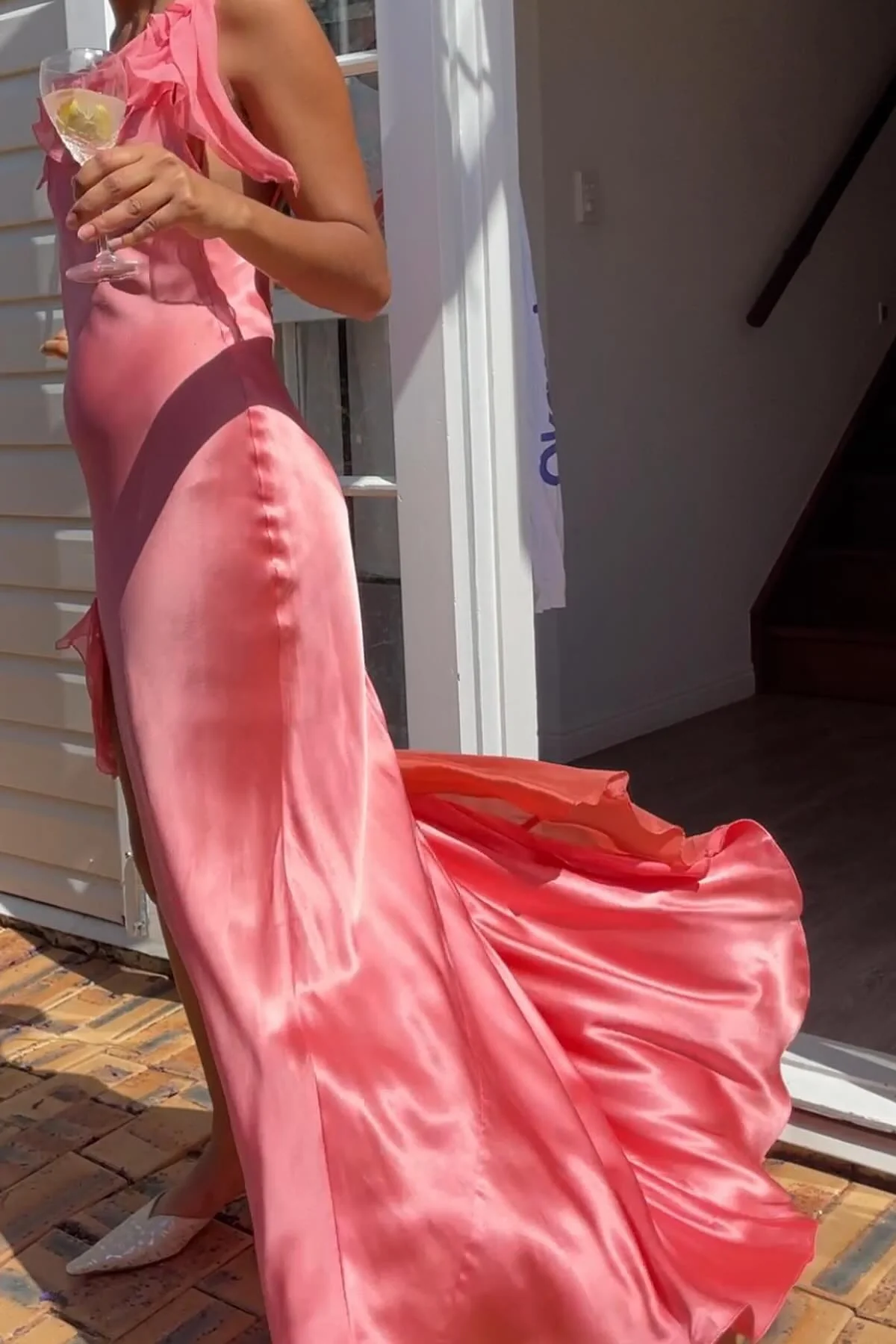 Gorgeous Sheath Spaghetti Straps Coral Long Party Dress with Split Front - Image 10