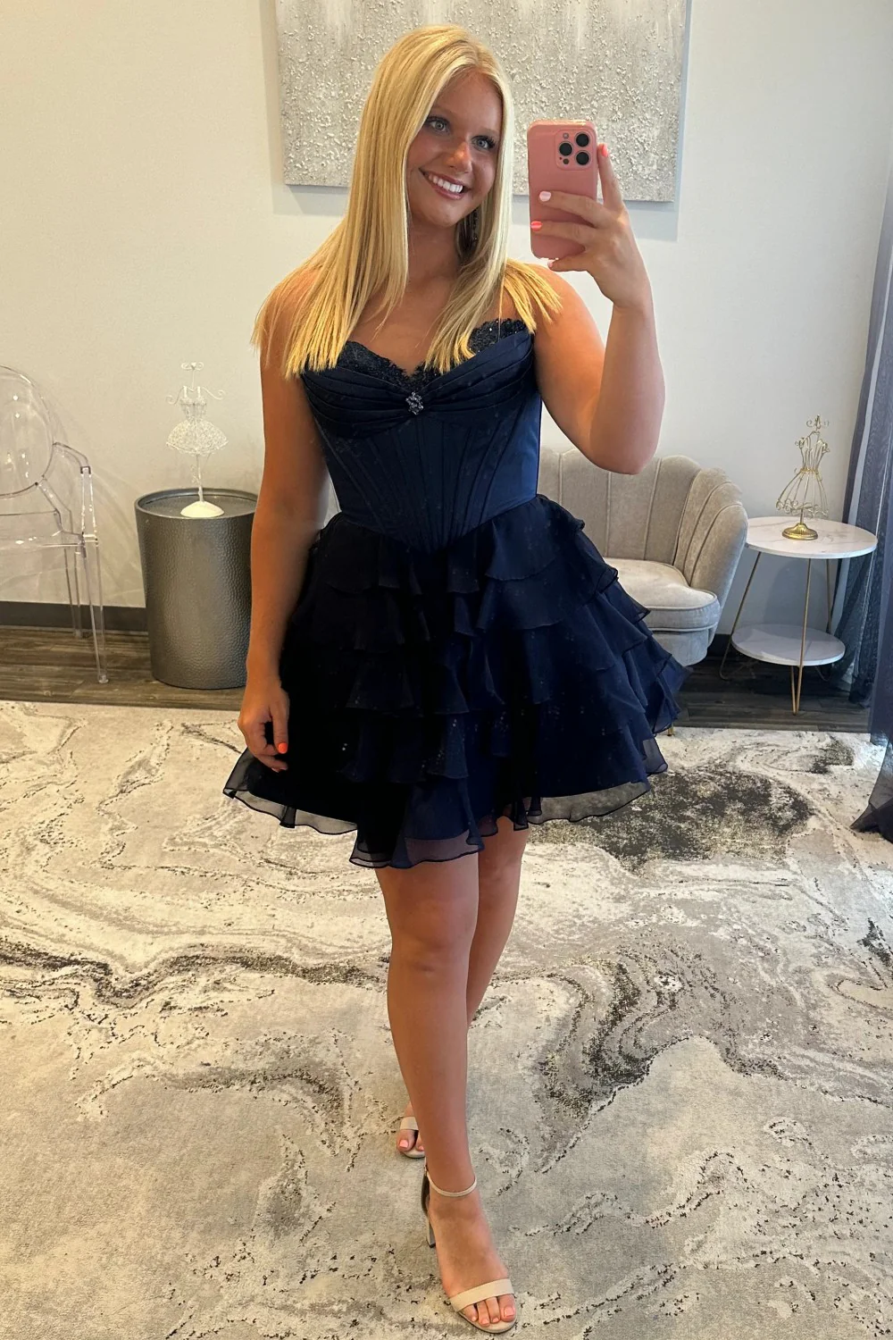 Lovely A-Line Corset Homecoming Dress with Lace Trim and Tiered Ruffle Skirt - Image 12