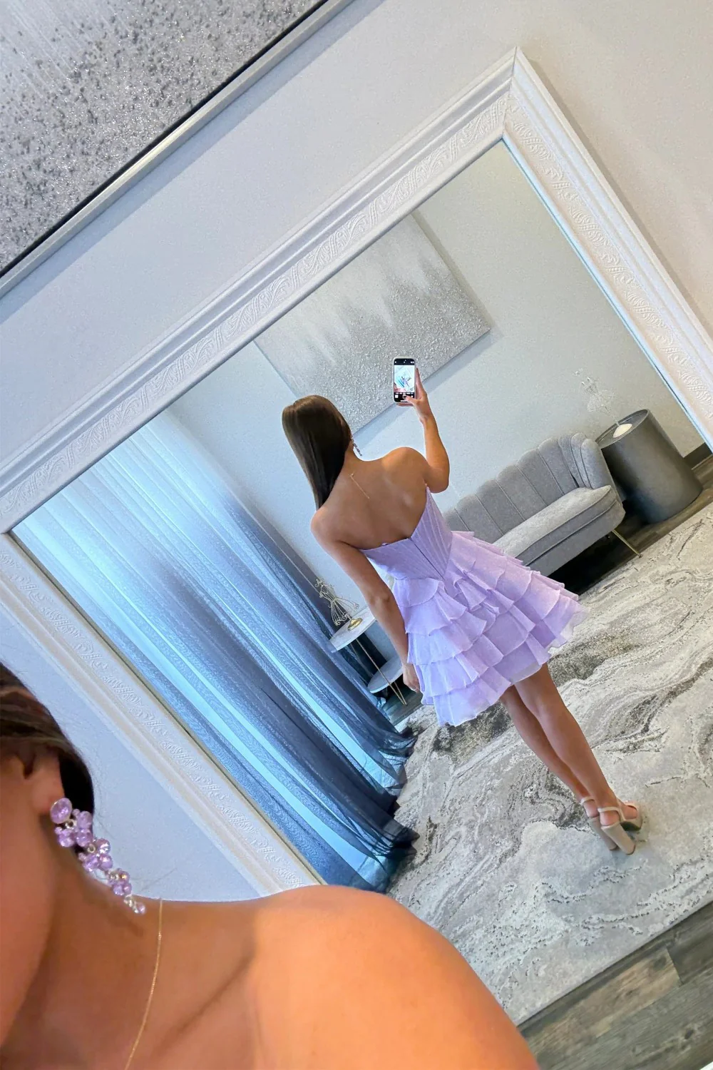 Lovely A-Line Corset Homecoming Dress with Lace Trim and Tiered Ruffle Skirt - Image 4