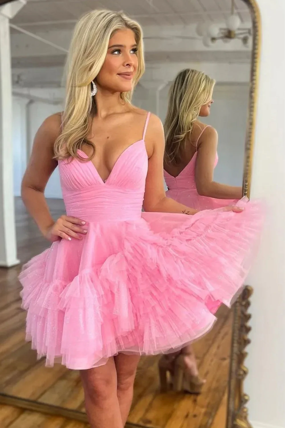 Lovely A-Line Tulle Design with Spaghetti Straps and Soft Ruffles Homecoming Dress - Image 2