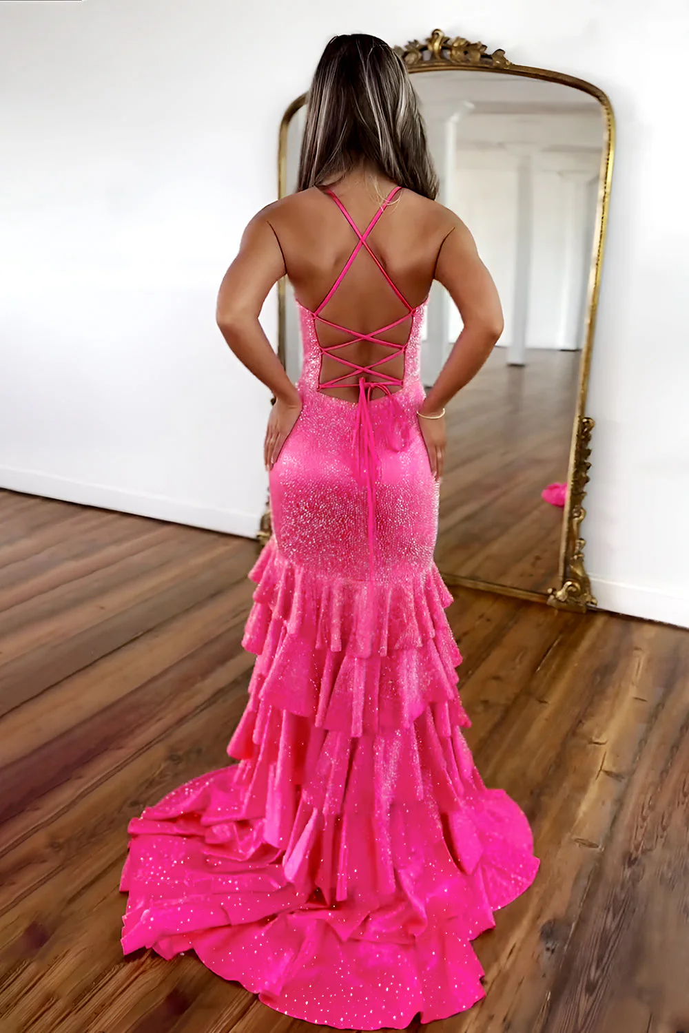Luxurious Black Beaded Mermaid Prom Dress with Lace Up Corset and Thigh Slit - Image 4