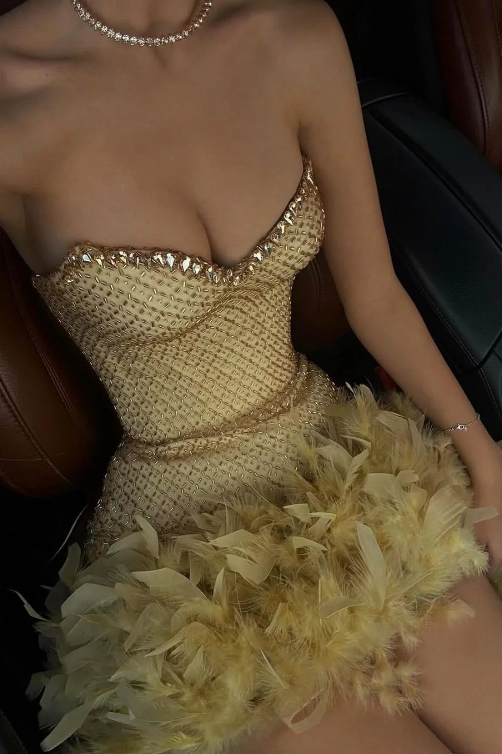 Luxurious Sparkly Beaded Top Short Tight Homecoming Dress with Feather - Image 10