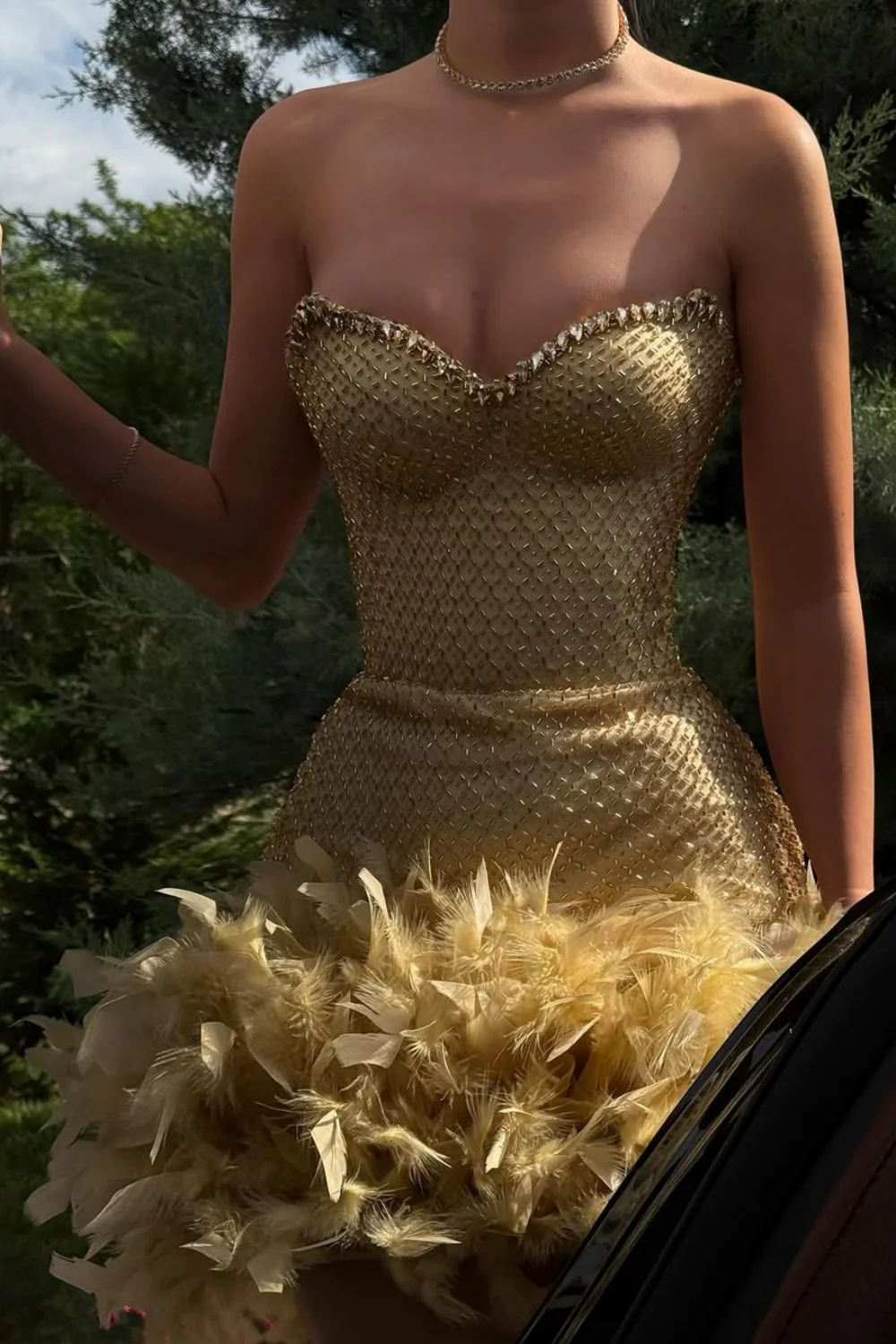 Luxurious Sparkly Beaded Top Short Tight Homecoming Dress with Feather - Image 11