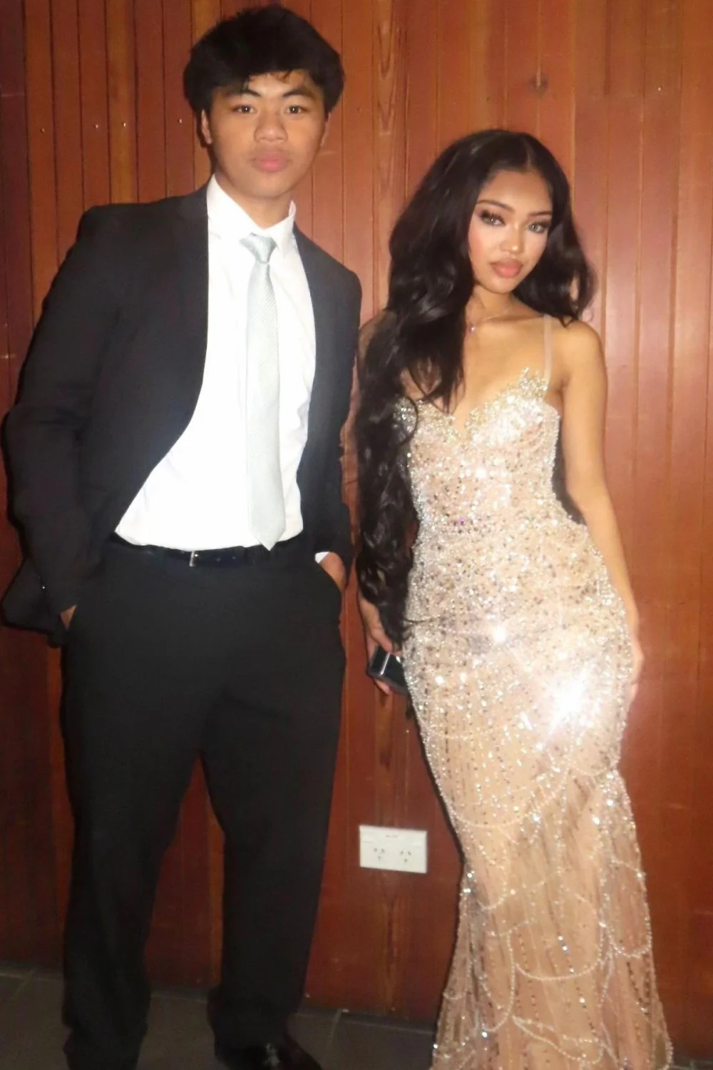 Luxury Champagne Crystal Beaded Mermaid Prom Dress with Spaghetti Straps - Image 2
