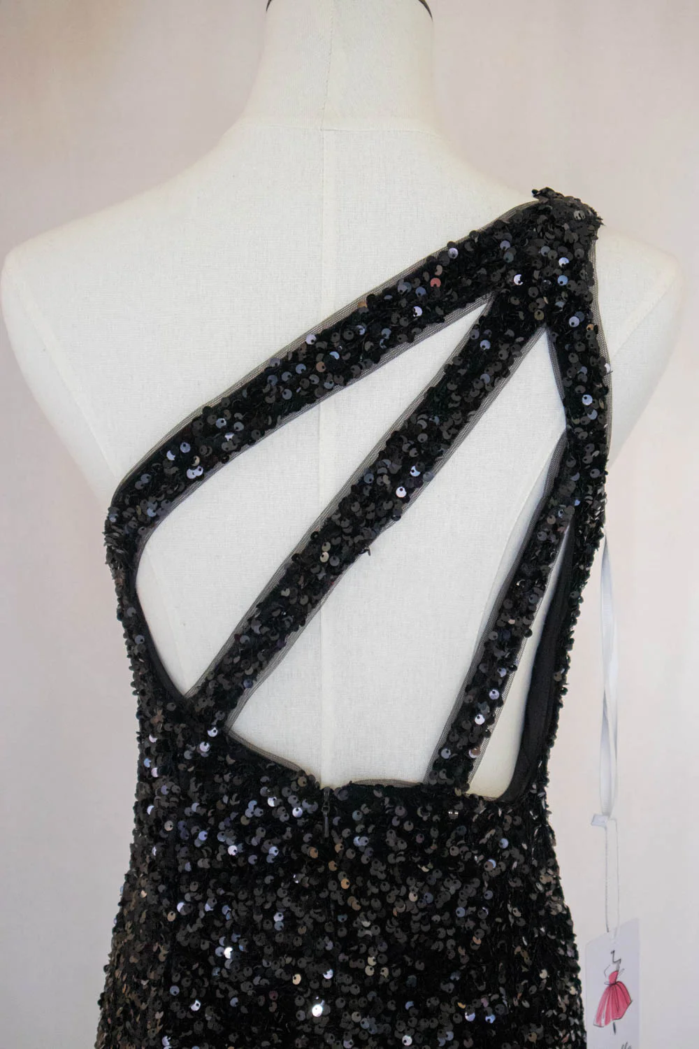 Mermaid One Shoulder Black Sequins Long Prom Dress with Open Back - Image 5