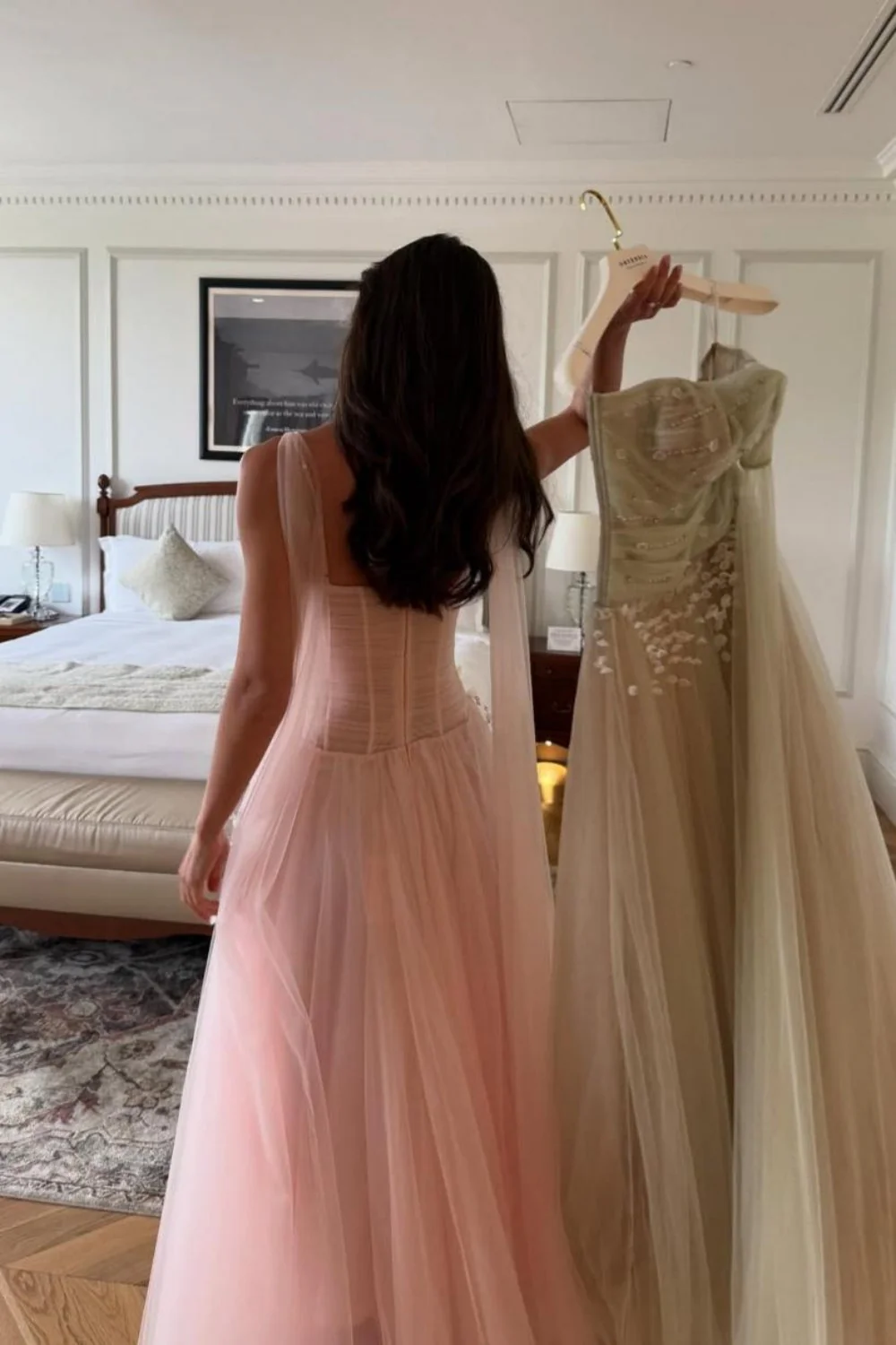 Pink Floral Spaghetti Straps Tulle Ball Gown Prom Dress with Corset Bodice - Image 4