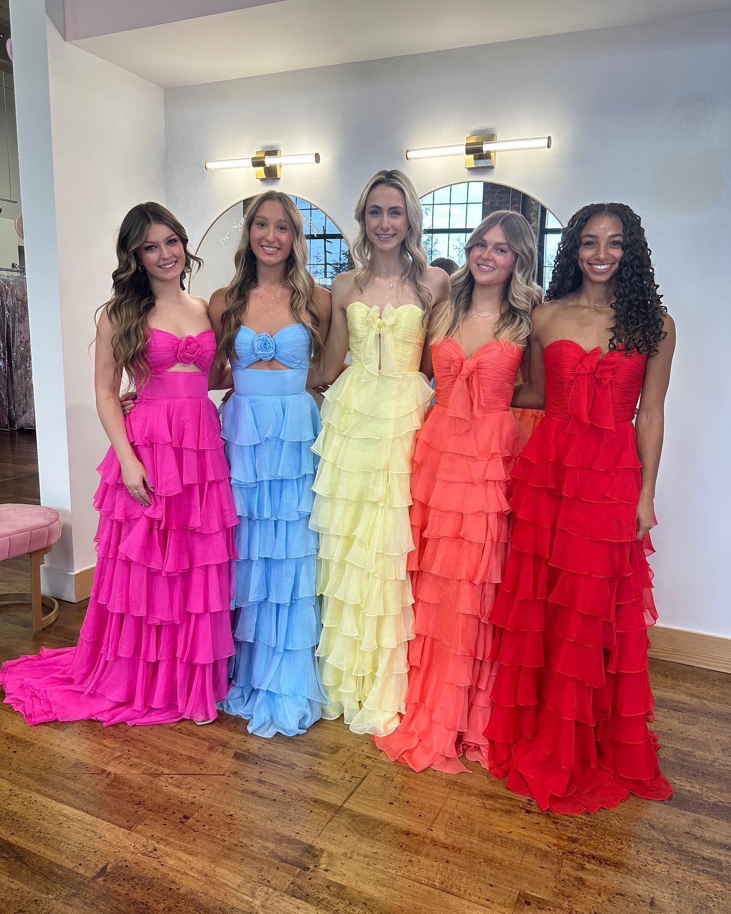 Cute Yellow Sweetheart Zipper Back A-Line Tiered Chiffon Prom Dress with Let Slit - Image 14