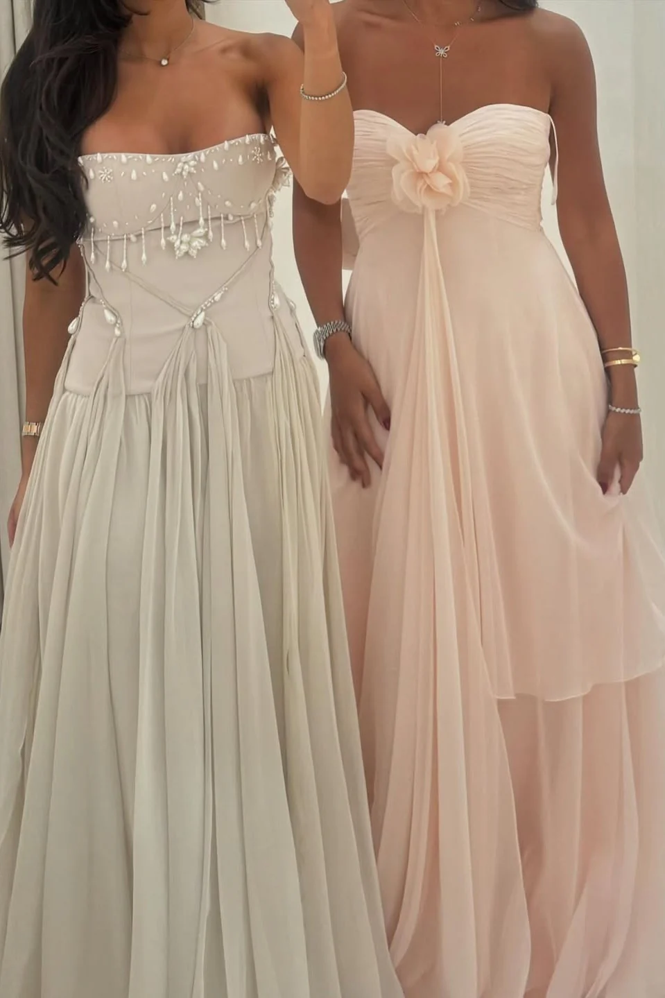 Pretty A Line Strapless/Sweetheart Silver/Light Pink Long Party Dress with Ruffles - Image 2