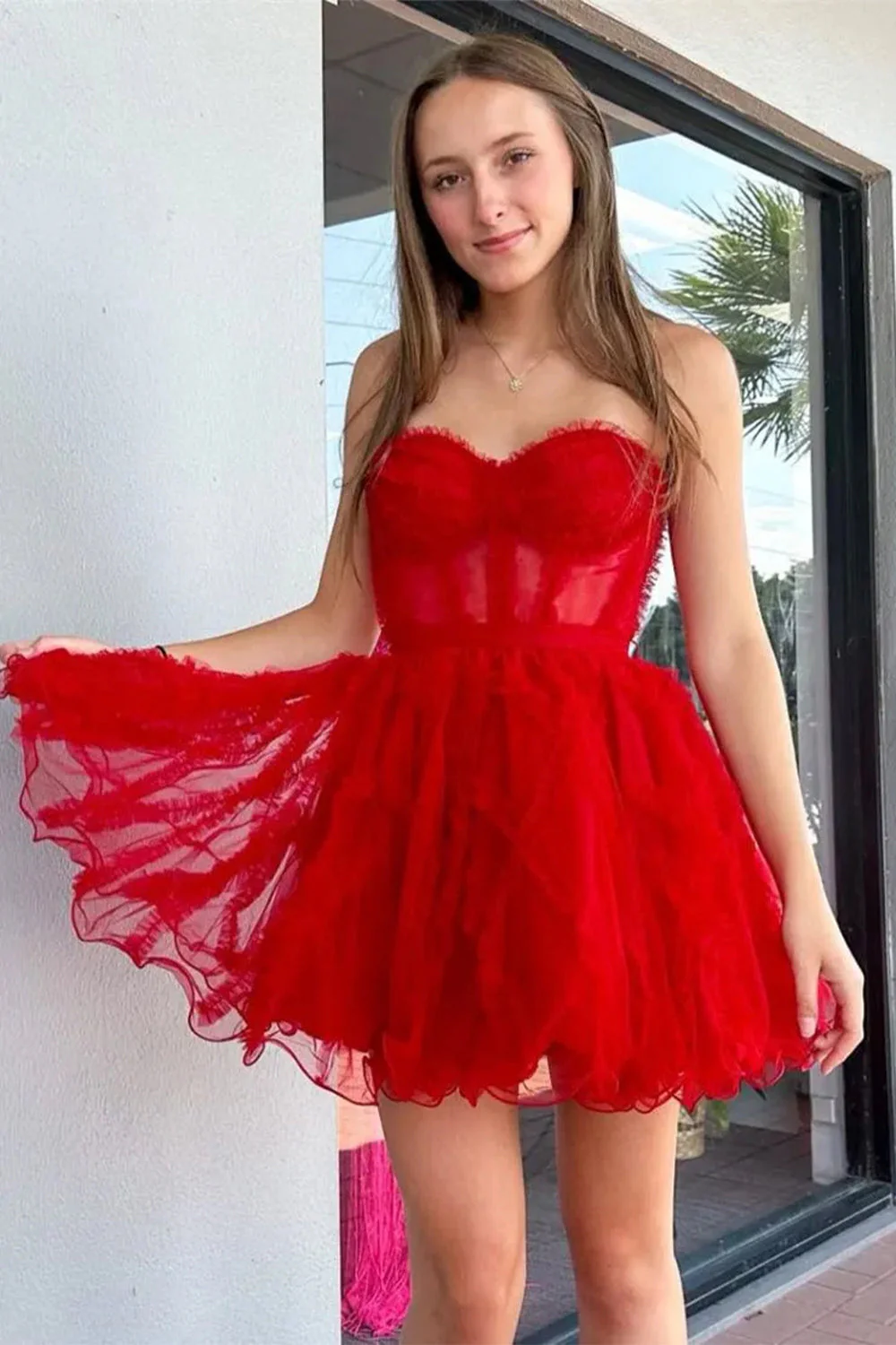 Pretty A Line Tulle Party Dress with Sweetheart Bodice and Layered Ruffles - Image 3