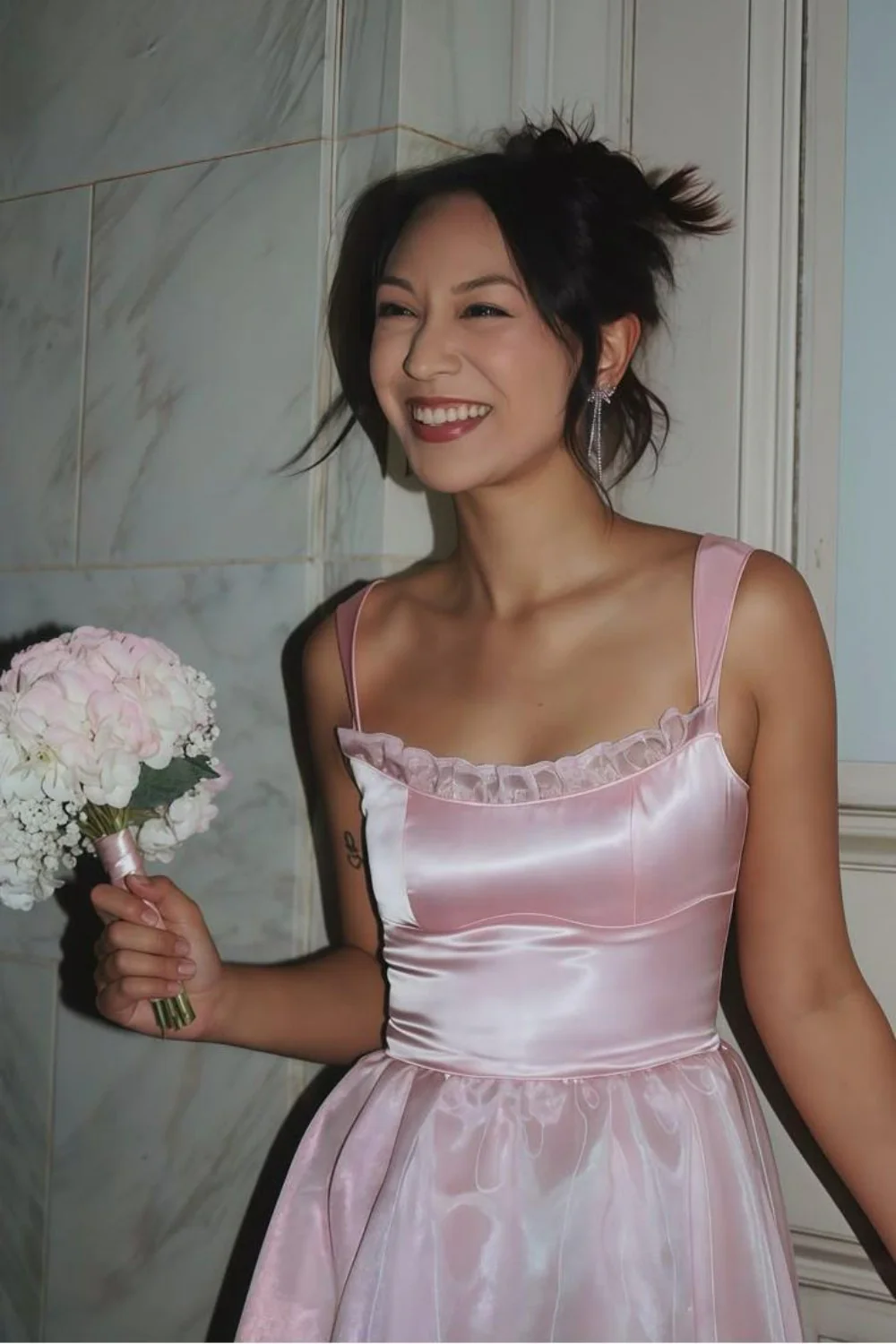 Princess A Line Spaghetti Straps Pink Long Prom Dress with Lace Ruffles - Image 4