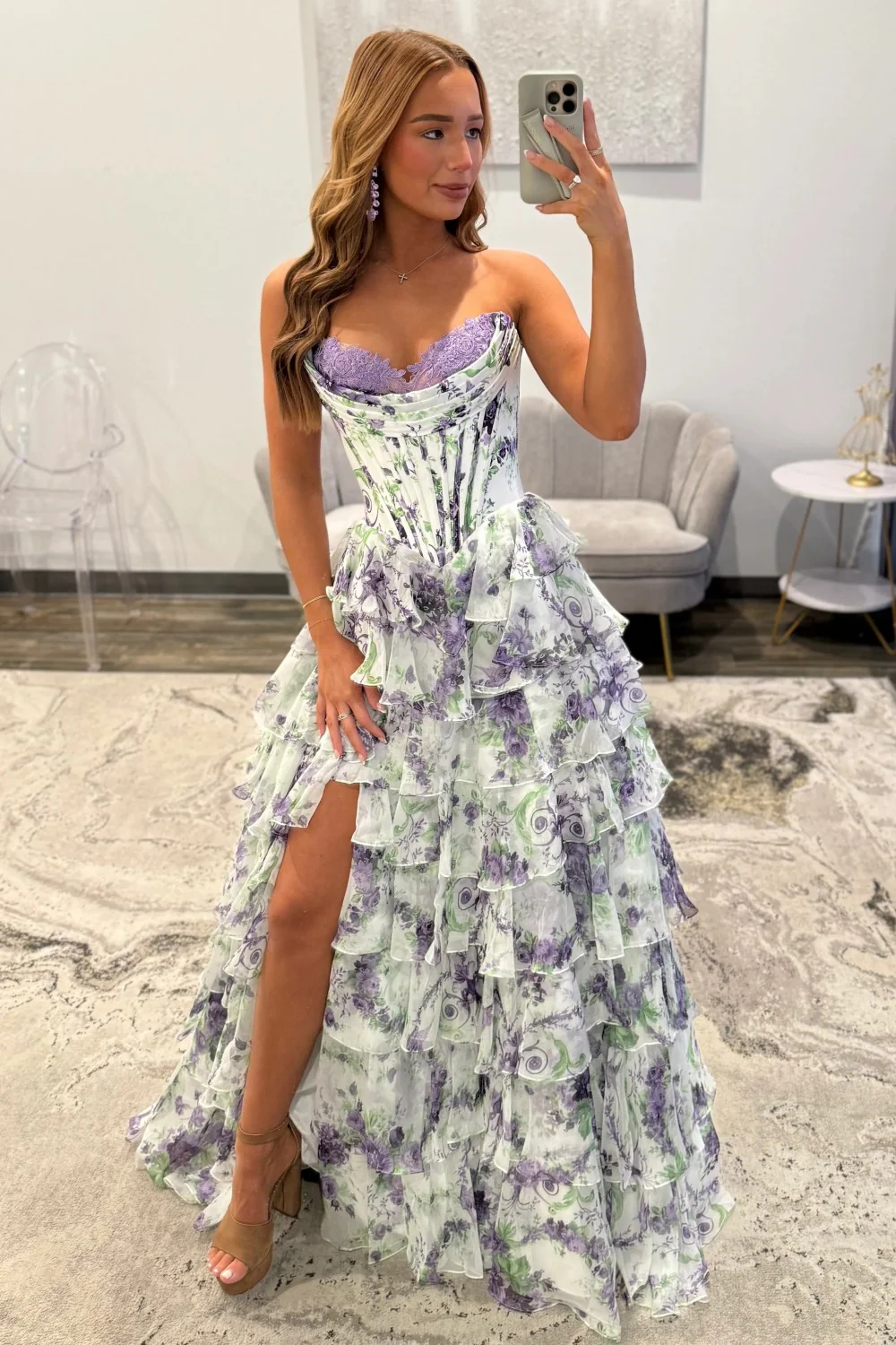 Princess A Line Sweetheart Pink Corset Prom Dress with Ruffles Appliques - Image 17