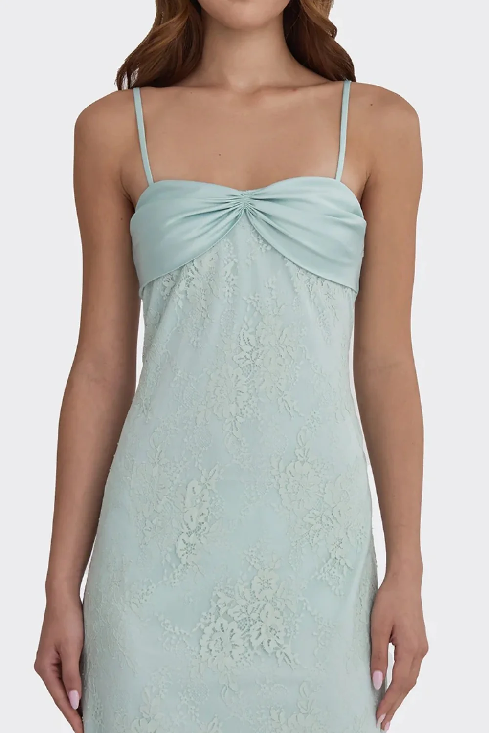 Romantic Blush Pink Lace Spaghetti Straps Prom Dress with Ruched Bodice - Image 12