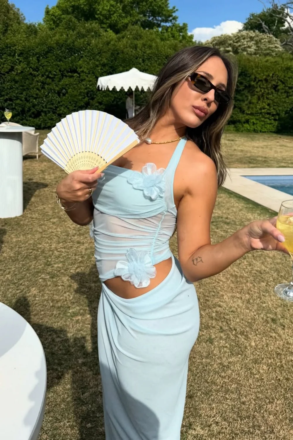 Romantic Light Blue Halter Prom Dress with Sheer Mesh Waist and 3D Flowers - Image 5