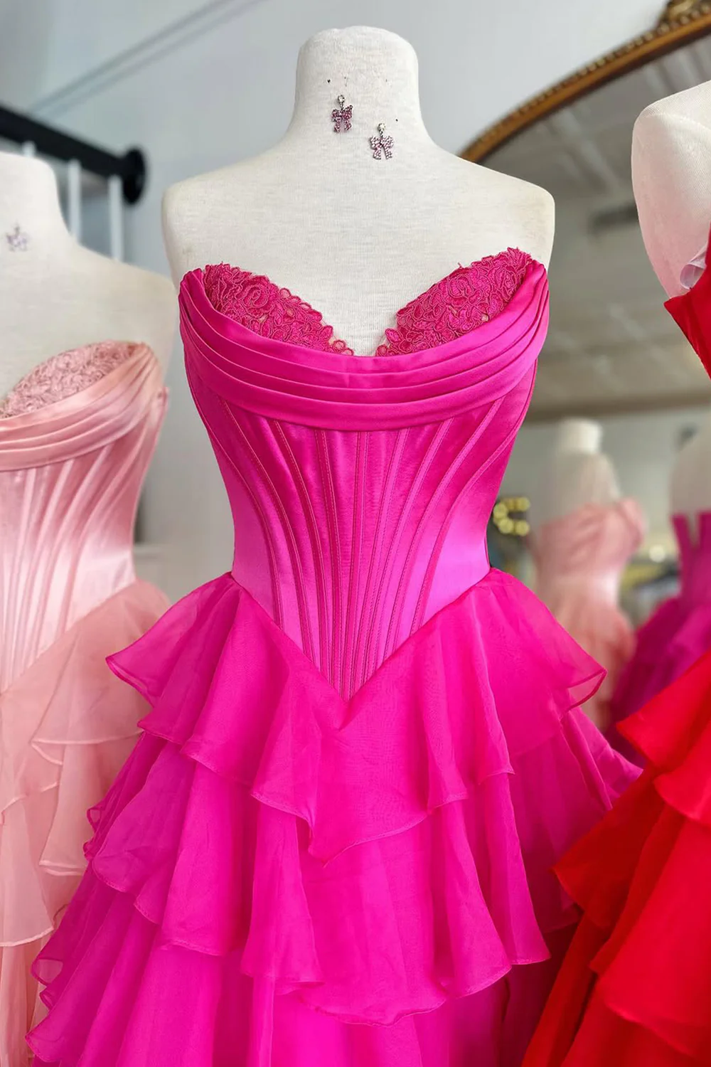Romantic Yellow Sweetheart Corset Tiered Ruffle Chiffon Ball Gown Prom Dress - Image 24