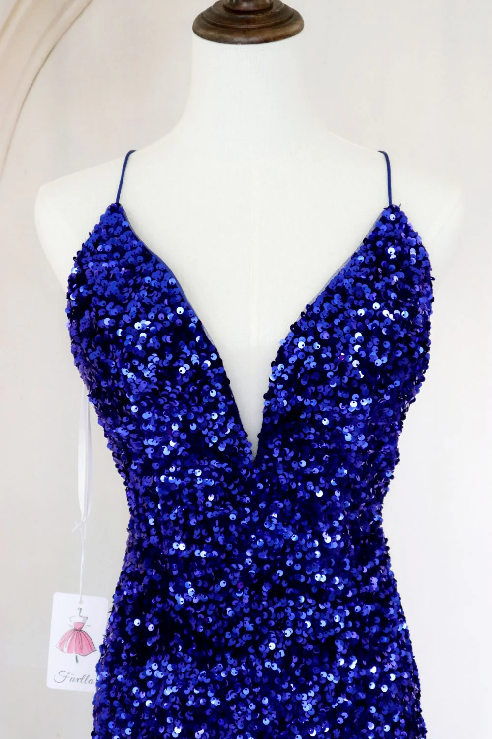 Royal Blue Mermaid Spaghetti Straps Long Sequin Prom Dress with Slit - Image 6