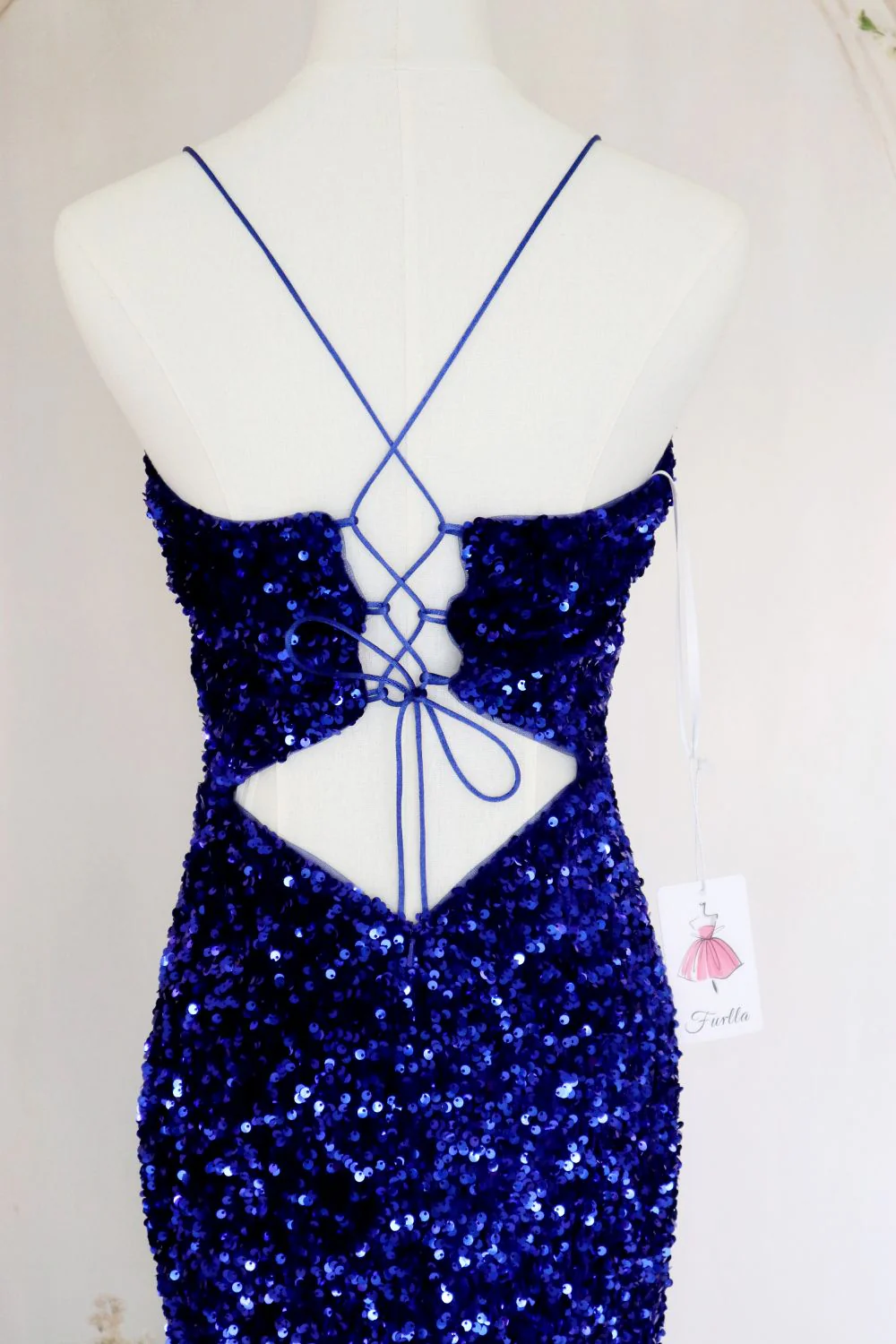 Royal Blue Mermaid Spaghetti Straps Long Sequin Prom Dress with Slit - Image 7