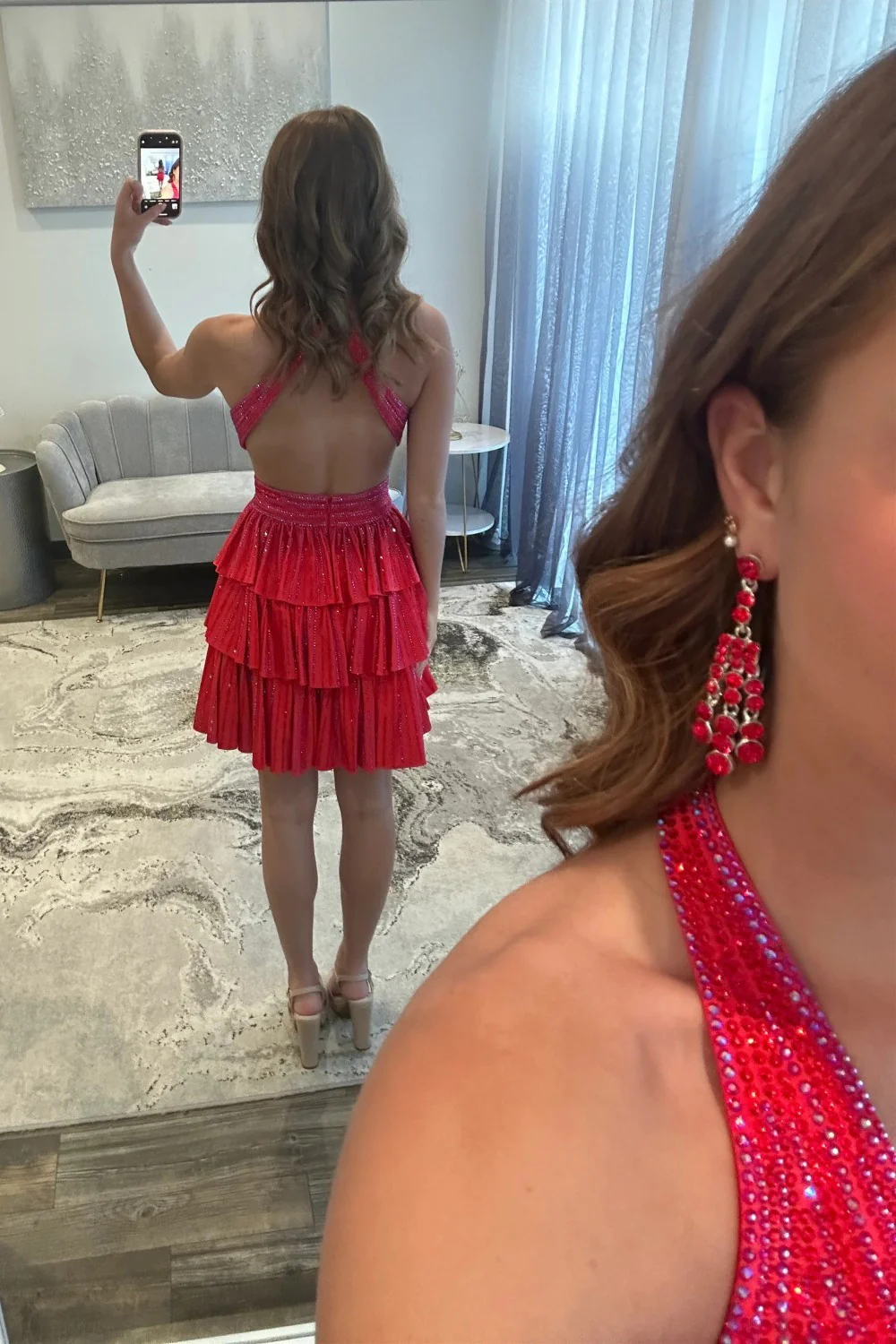 Sexy Deep V-Neck A-Line Cross Back Short Beaded Tiered Homecoming Dress - Image 12