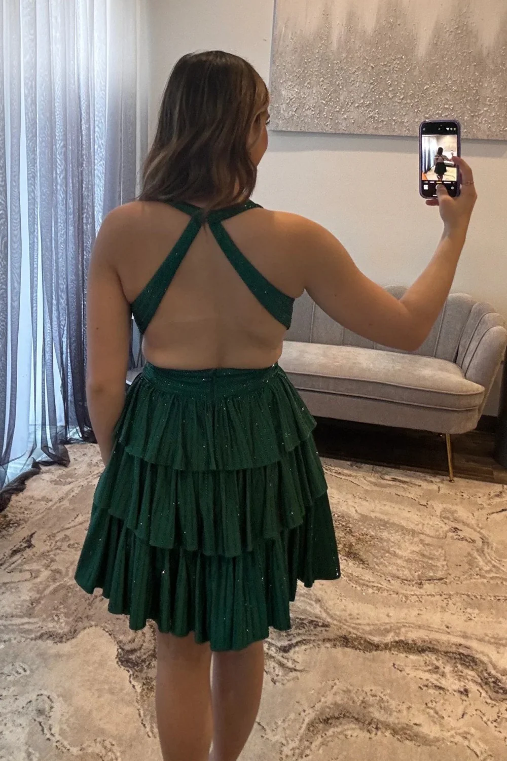 Sexy Deep V-Neck A-Line Cross Back Short Beaded Tiered Homecoming Dress - Image 18