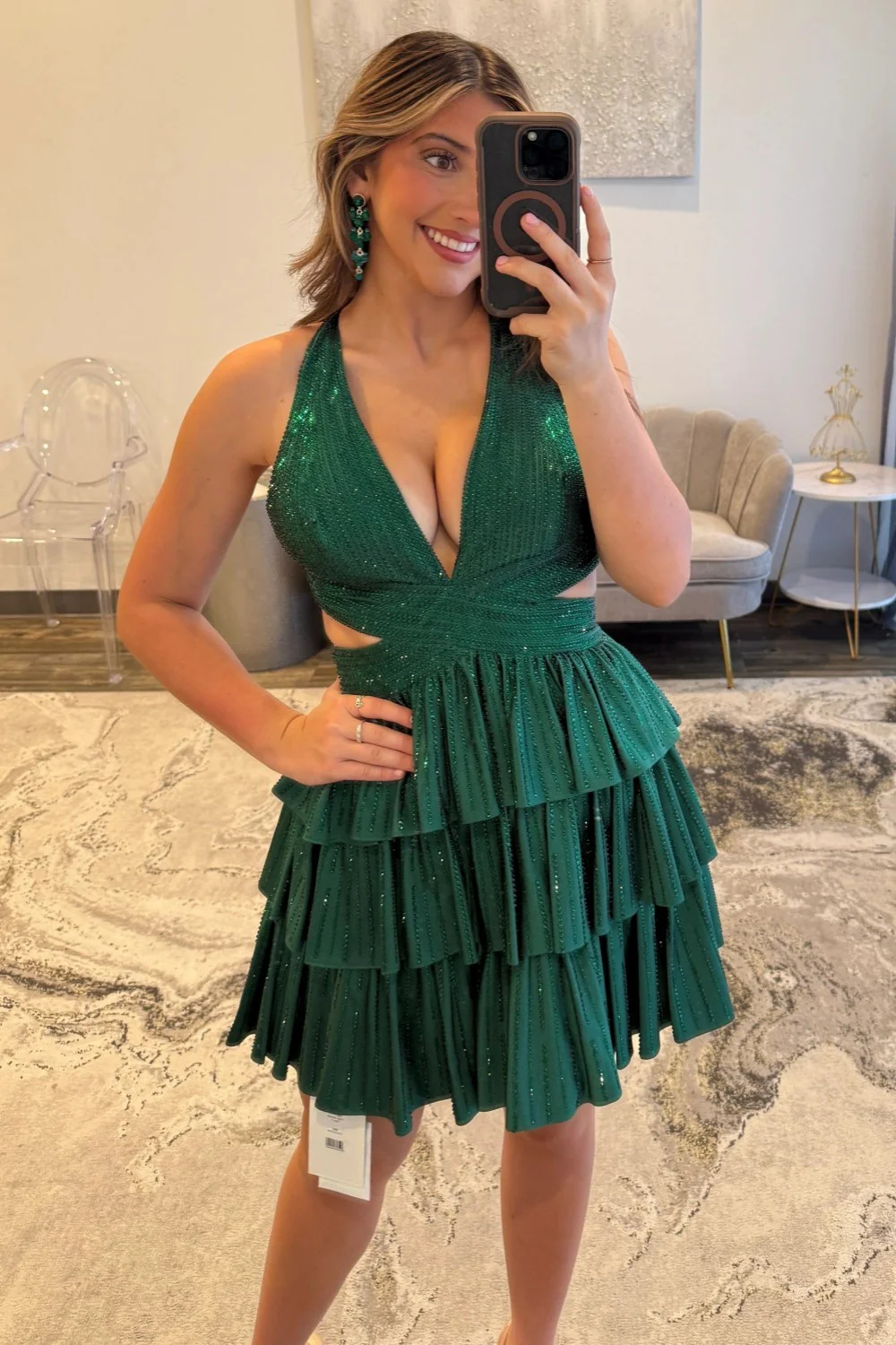 Sexy Deep V-Neck A-Line Cross Back Short Beaded Tiered Homecoming Dress - Image 19