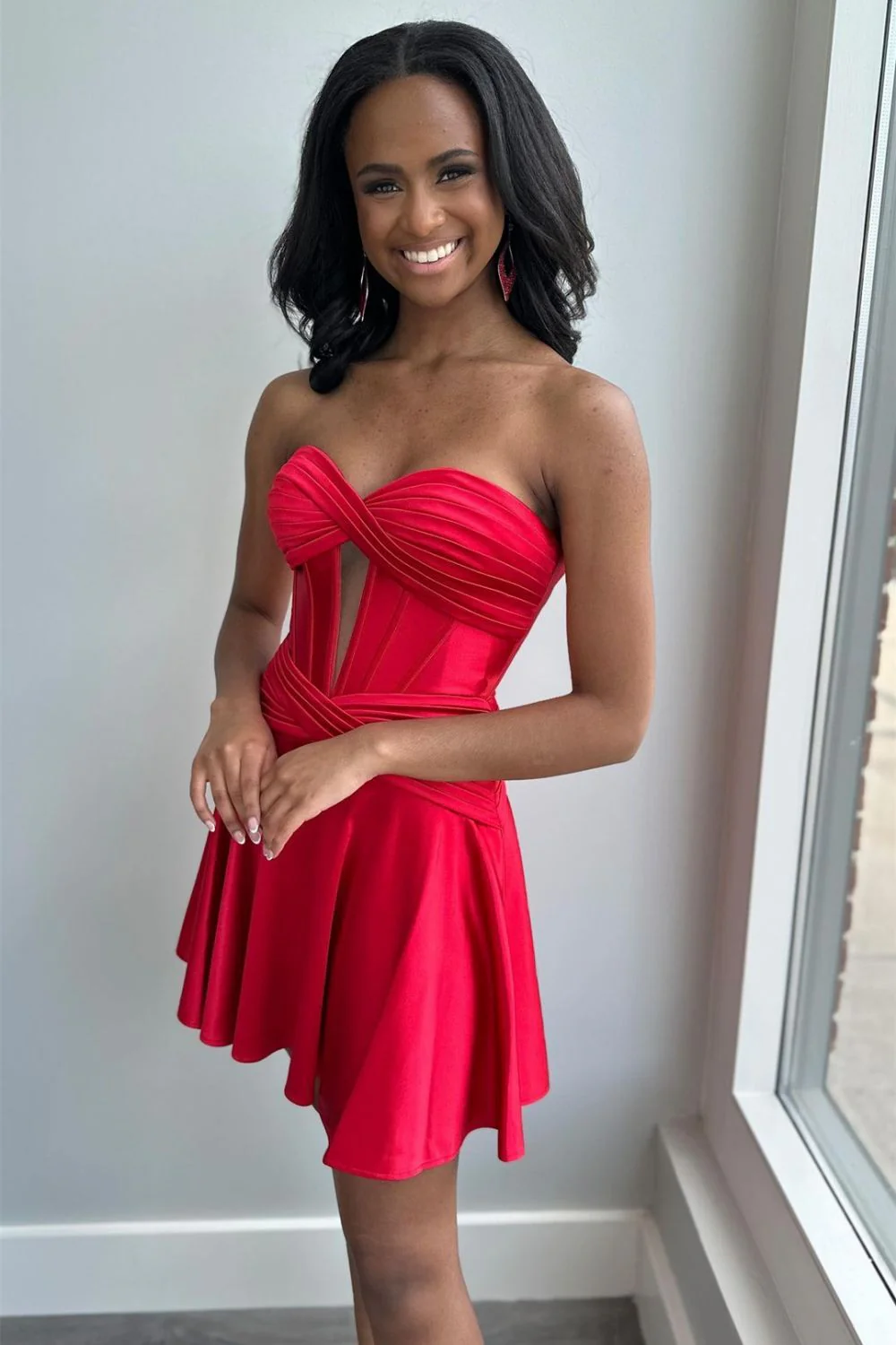 Simple A Line Satin Homecoming Dress with Sweetheart Neckline and Zipper Back - Image 4
