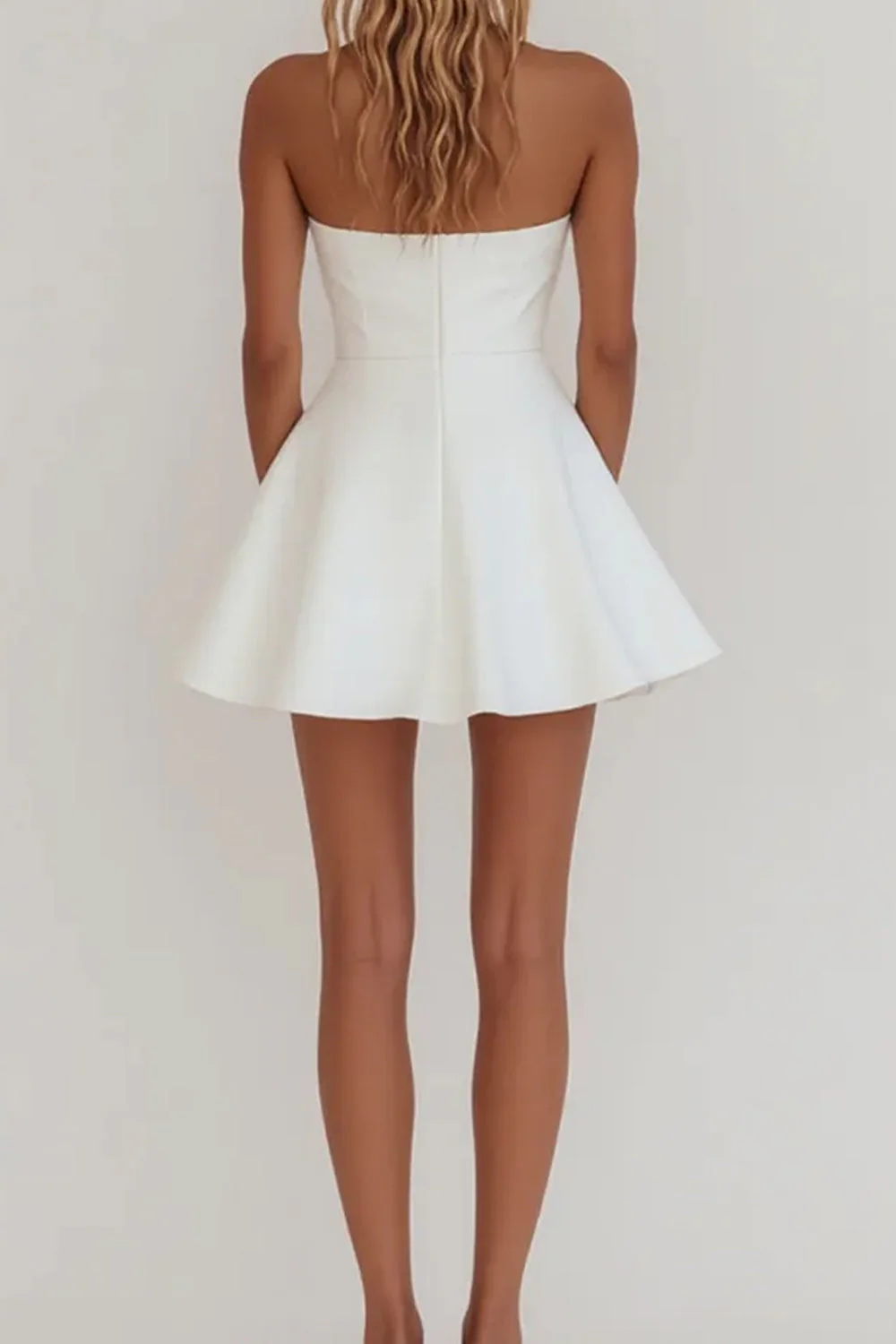 Simple A-Line Strapless Zipper Back Mini Satin White Graduation Dress - Image 2