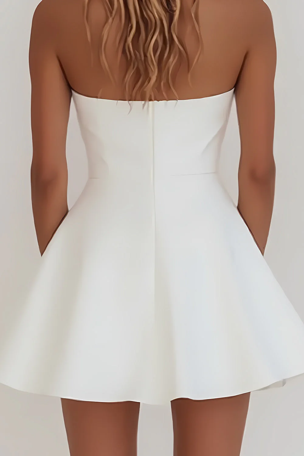 Simple A-Line Strapless Zipper Back Mini Satin White Graduation Dress - Image 4