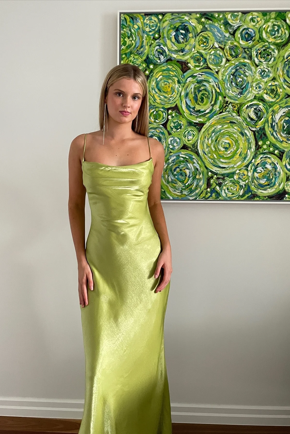 Simple Sheath Spaghetti Straps Light Green Long Party Dress with Backless - Image 3