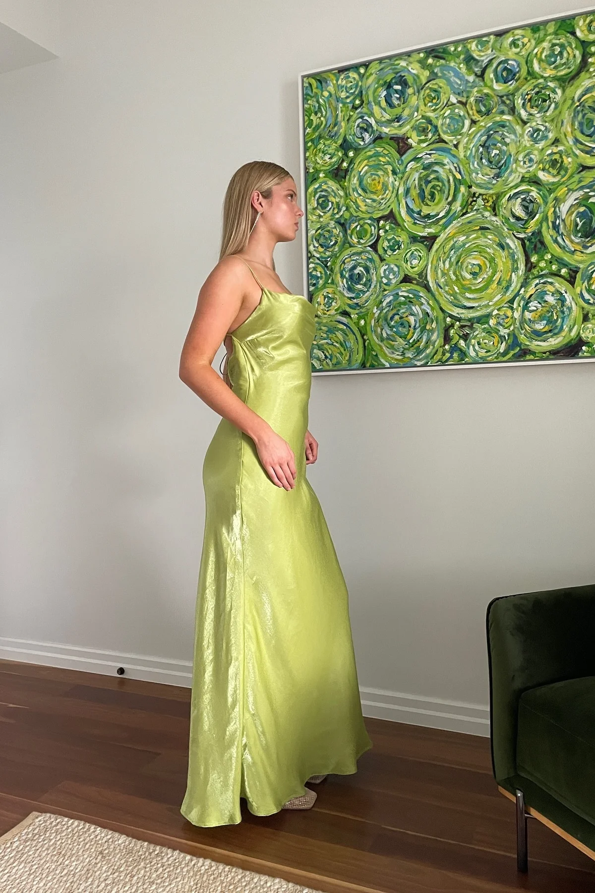 Simple Sheath Spaghetti Straps Light Green Long Party Dress with Backless - Image 5