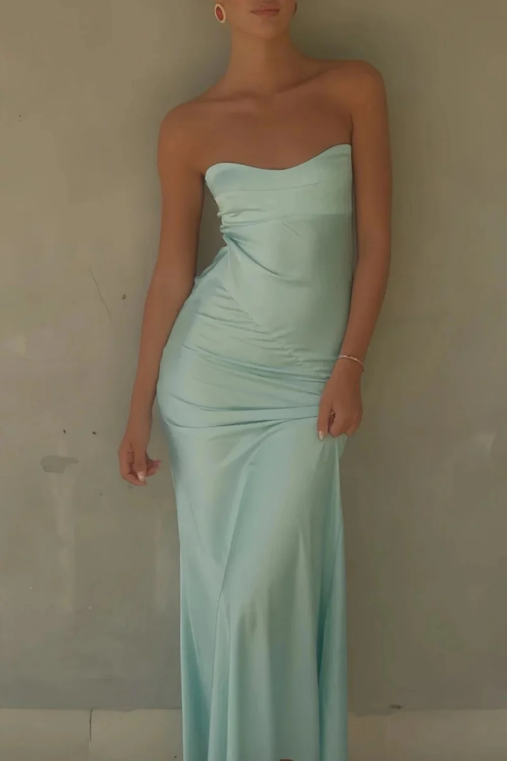 Simple Sheath Sweetheart Aqua Long Party Dress with Open Back - Image 3