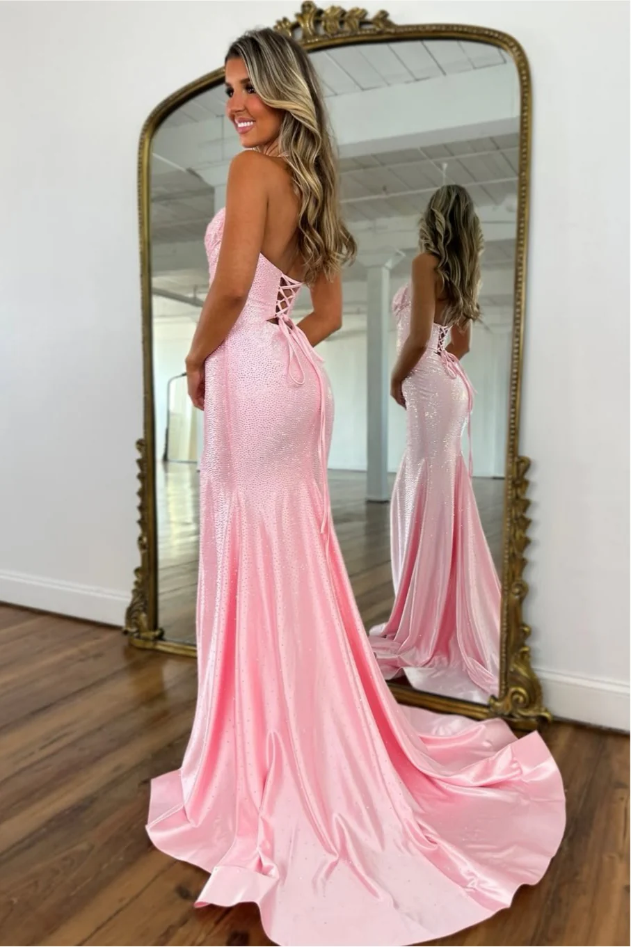 Sparkly Beaded Halter Neck Mermaid Prom Dress with Lace-Up Back - Image 2