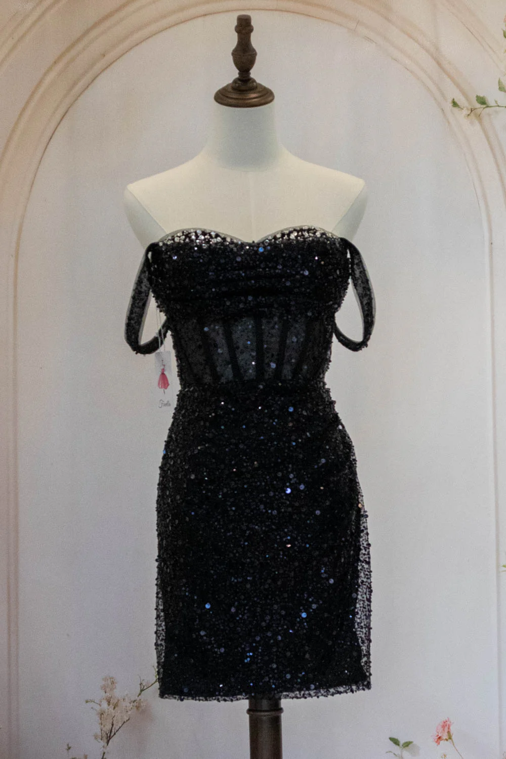 Sparkly Black Straps Short Tight Homecoming Dress with Sequin - Image 3