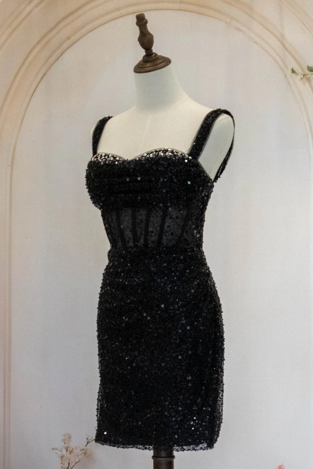 Sparkly Black Straps Short Tight Homecoming Dress with Sequin - Image 7