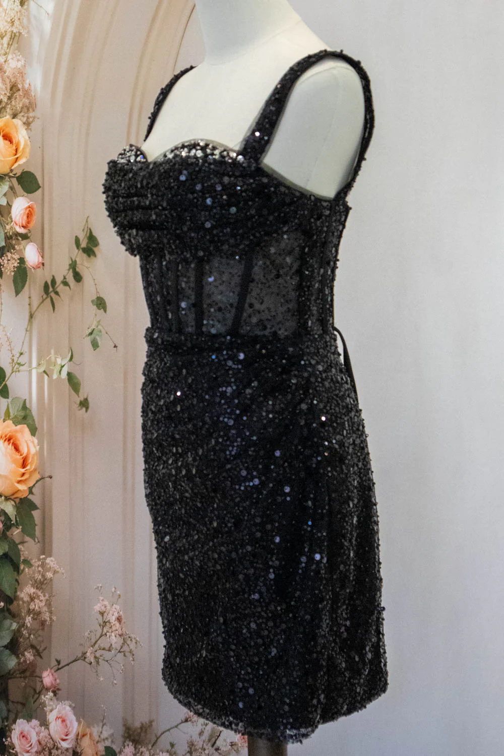 Sparkly Black Straps Short Tight Homecoming Dress with Sequin - Image 8