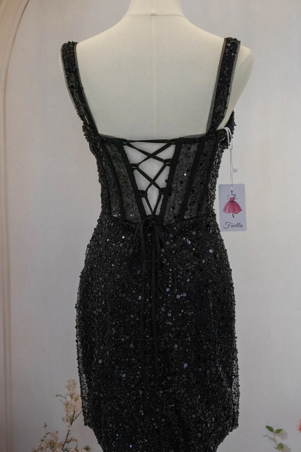 Sparkly Black Straps Short Tight Homecoming Dress with Sequin - Image 9
