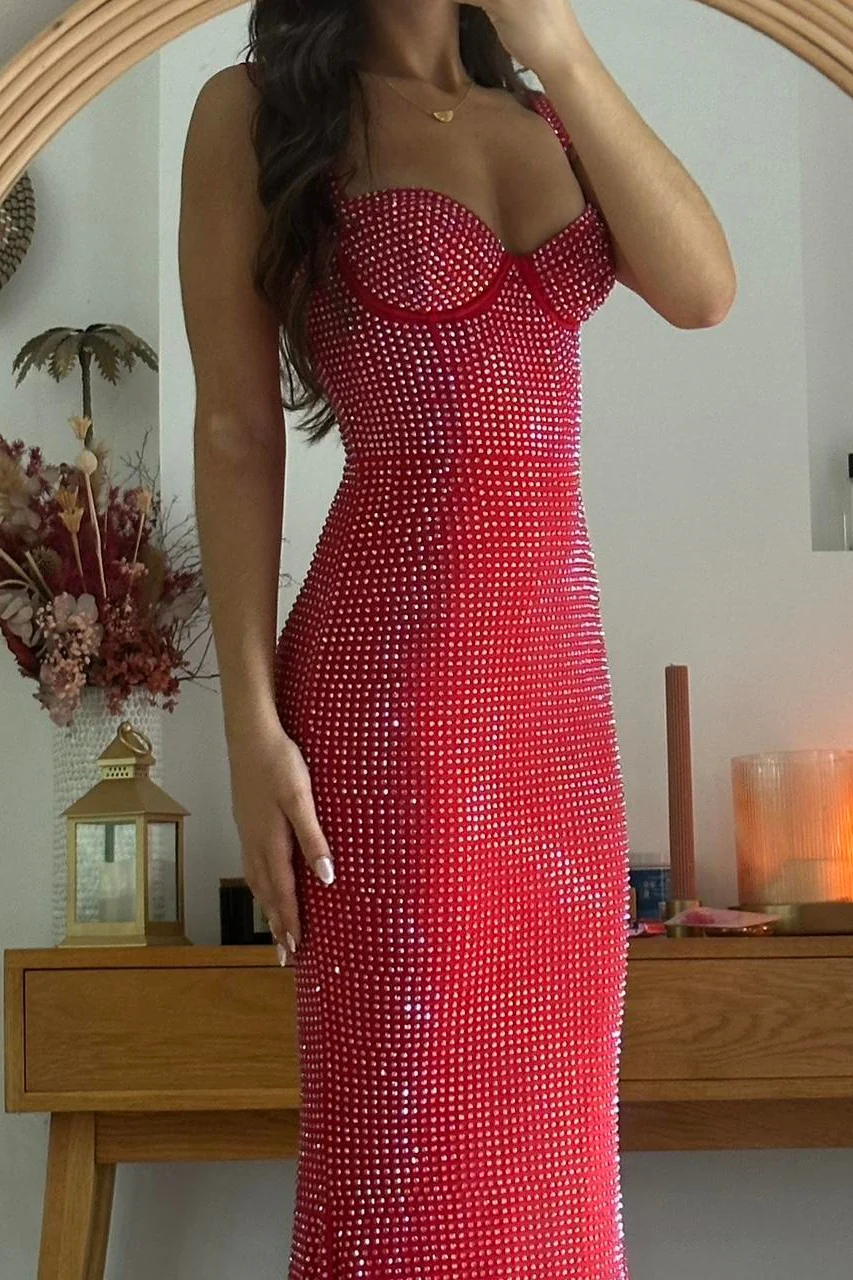 Sparkly Mermaid Sweetheart Red Long Prom Dress with Beading - Image 10