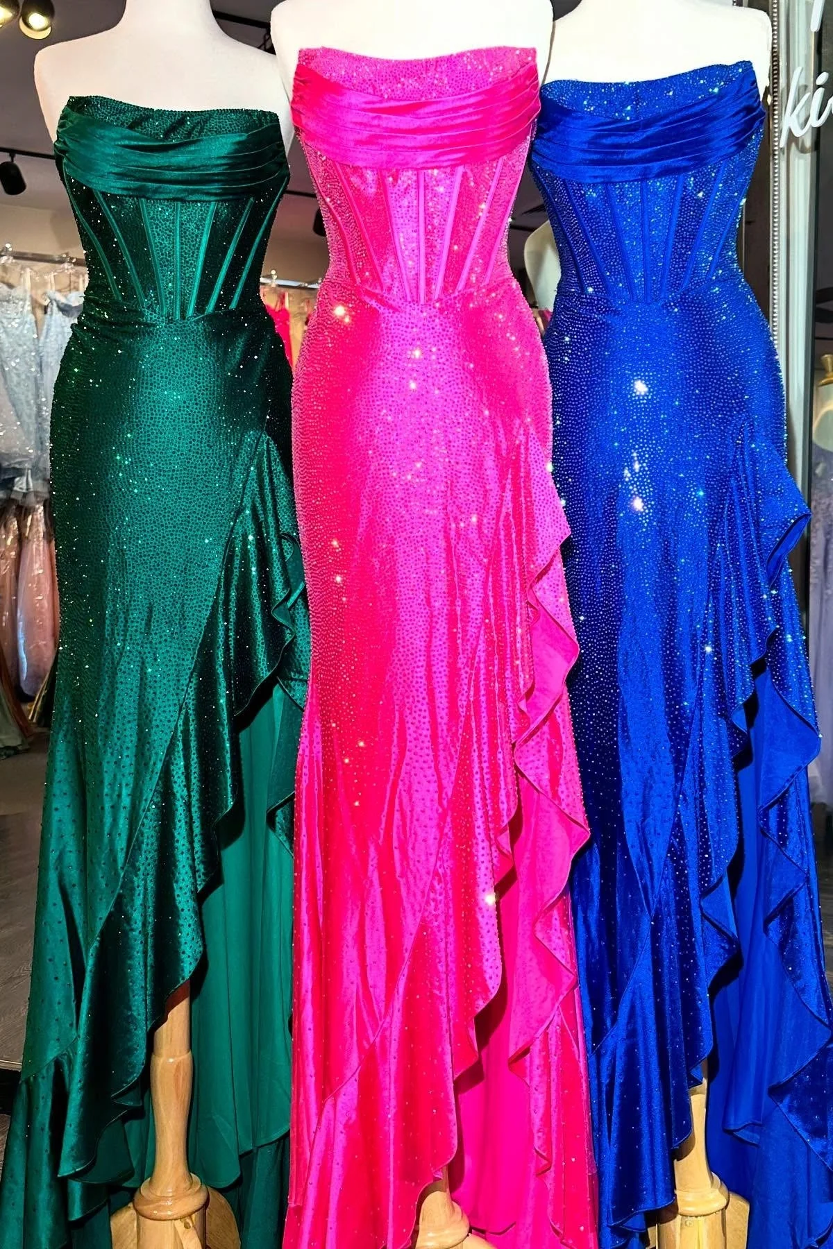 Sparkly Orange Mermaid Prom Dress with Strapless Bodice Lace Up Closure and Beaded Slit - Image 11