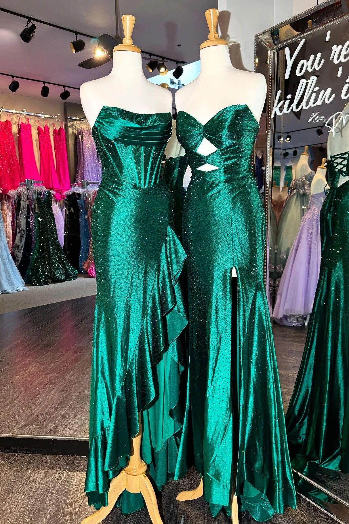 Sparkly Orange Mermaid Prom Dress with Strapless Bodice Lace Up Closure and Beaded Slit - Image 12